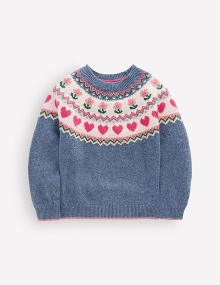 Eleanor Fair Isle Sweater-Bluejay Marl