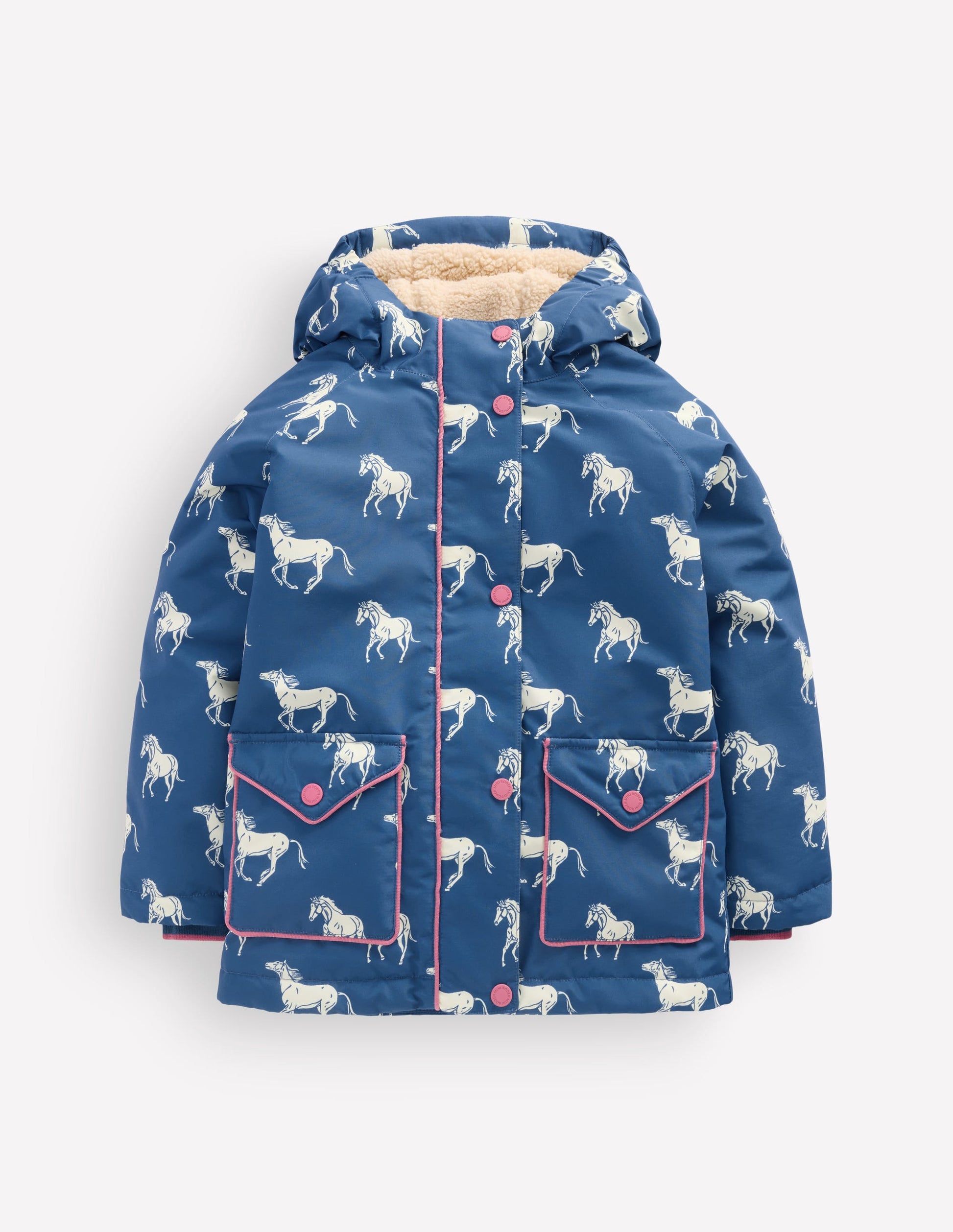 Sherpa Lined Anorak-Tourmaline Blue Small Horses-1