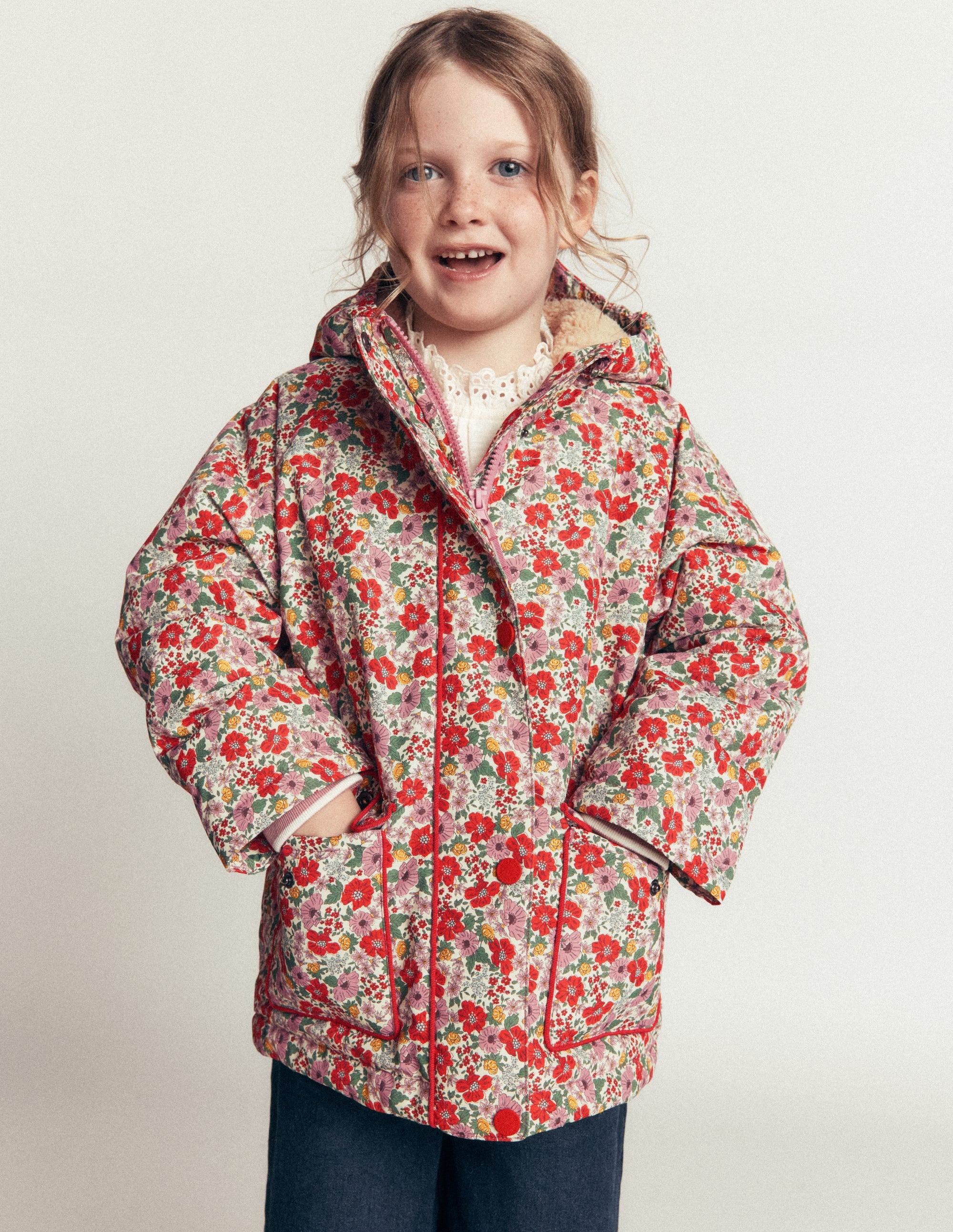 Sherpa Lined Anorak - Soft Cream Garden Flowerbed | Boden USA