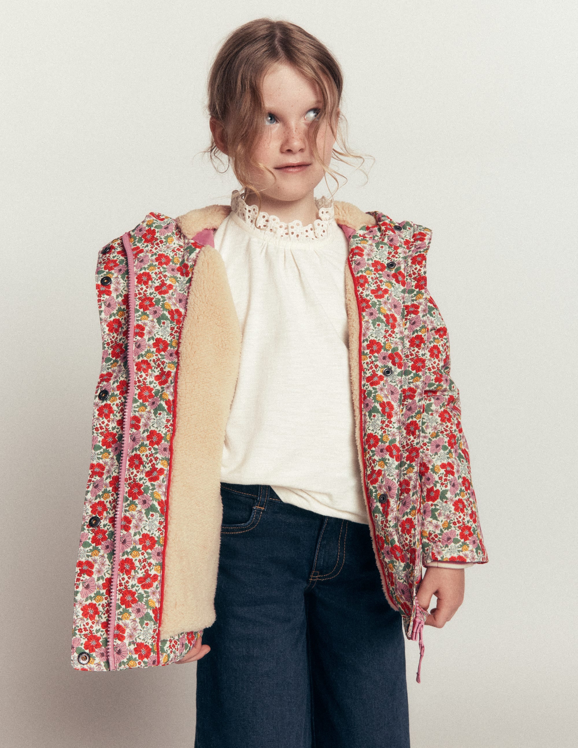 Sherpa Lined Anorak - Soft Cream Garden Flowerbed | Boden USA