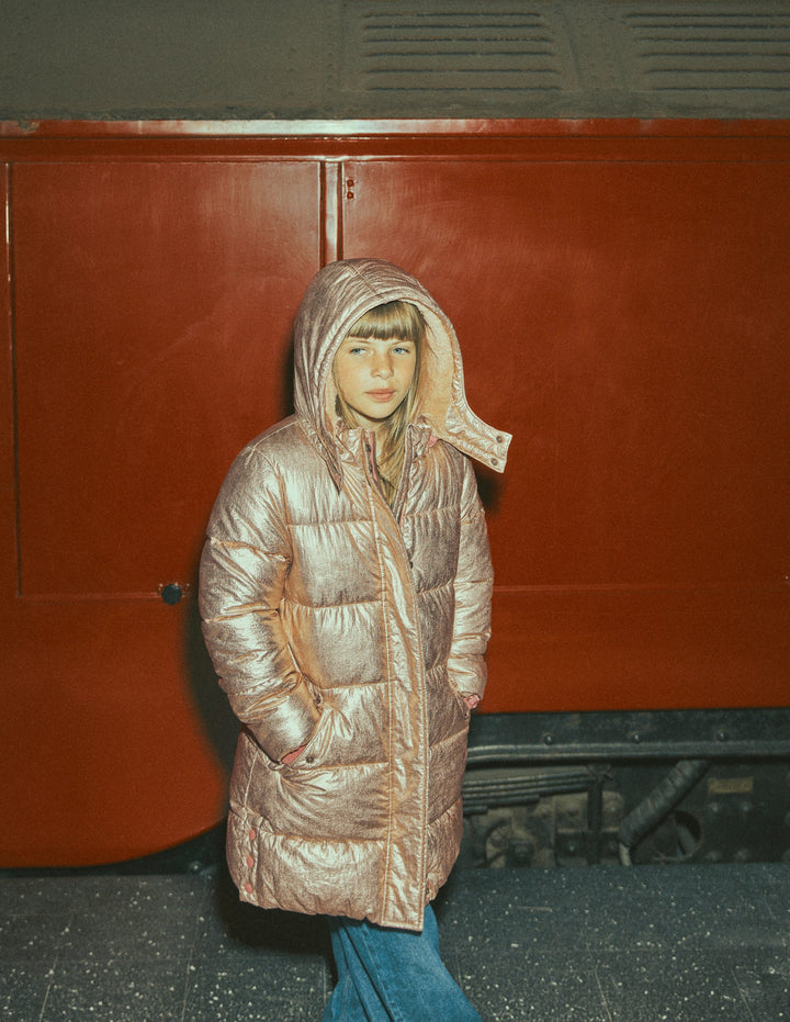 Longline Padded Coat-Gold Metallic