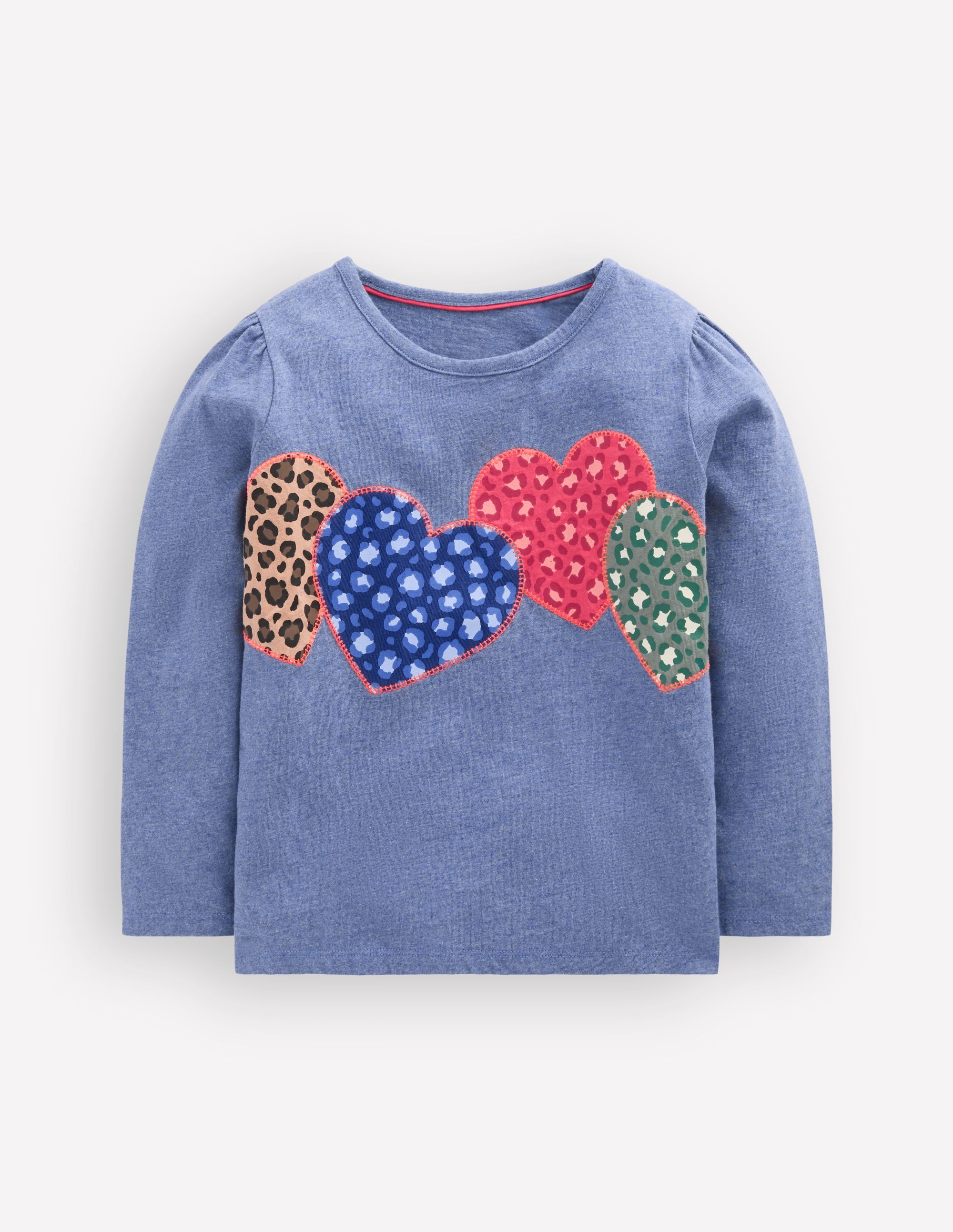 Puff Sleeve Appliqué  T-shirt-Blue Marl Patchwork Heart - Image 1