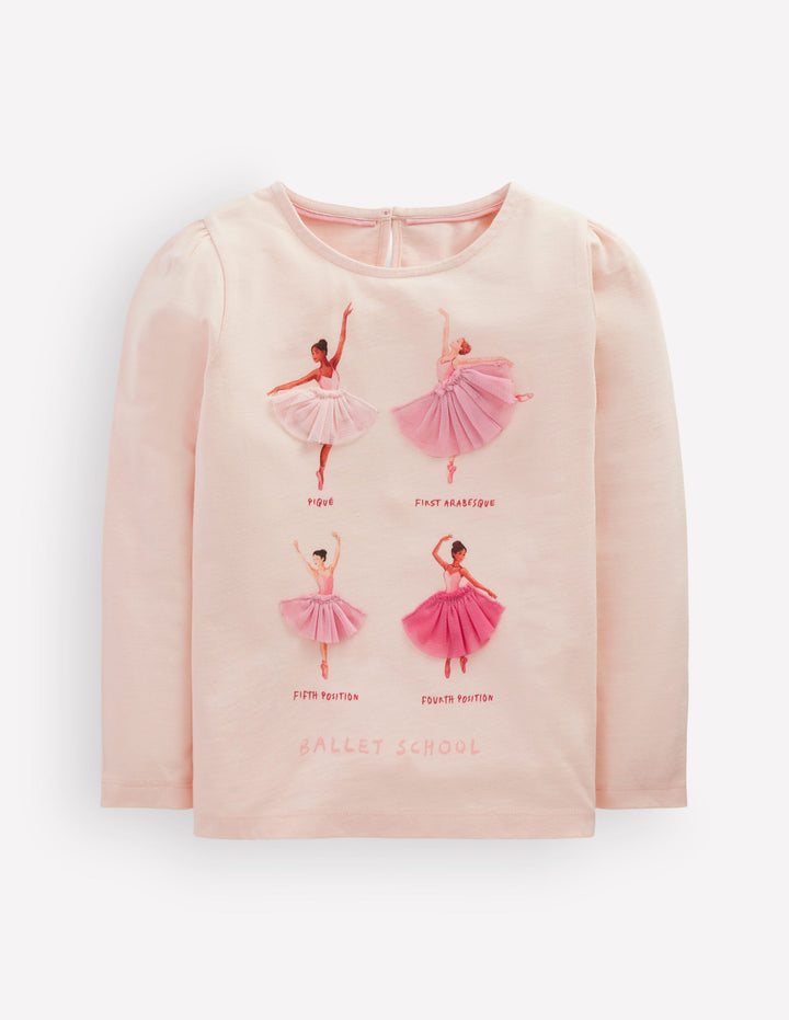 Puff Sleeve Appliqué  T-shirt-Botanic Pink Ballerinas