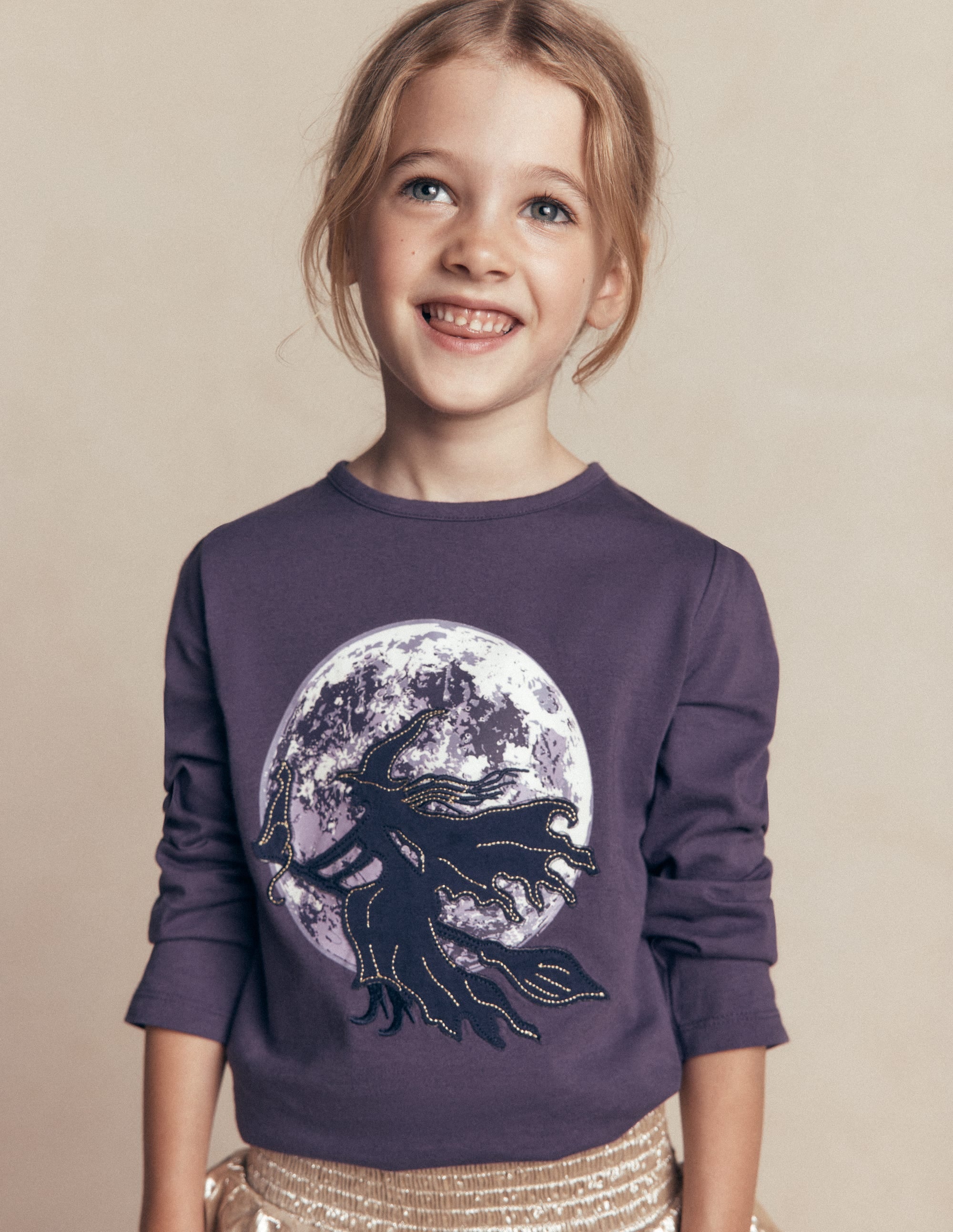 Puff Sleeve Appliqué T - shirt - Mystic Purple Witches | Boden USA