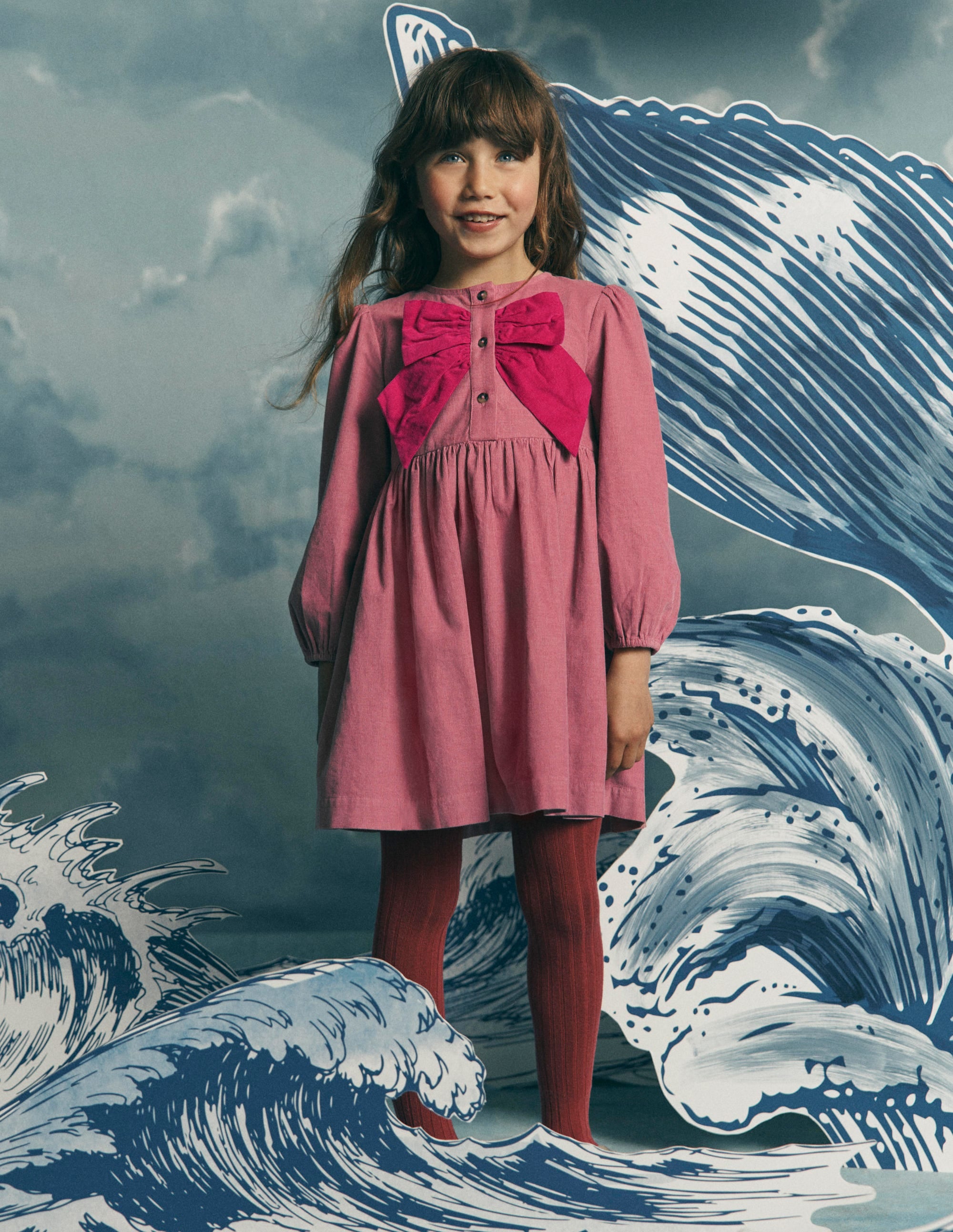 Norah Button-through Bow Dress-Pink Heather - Image 1