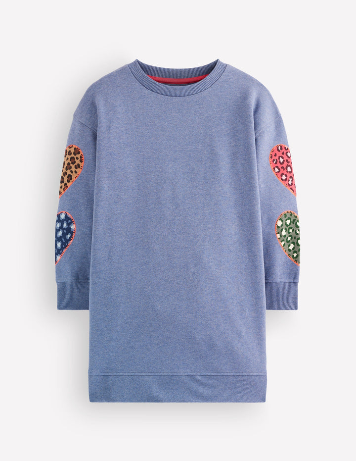 Ami Relaxed Sweatshirt Dress-Blue Heart Embroidery