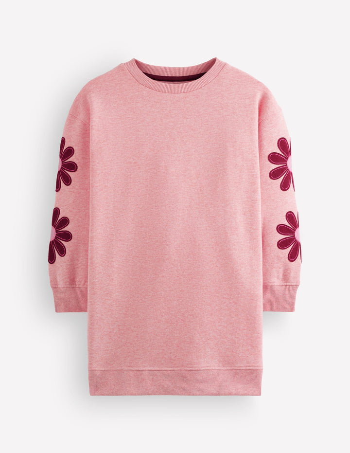 Ami Relaxed Sweatshirt Dress-Pink Flower Embroidery