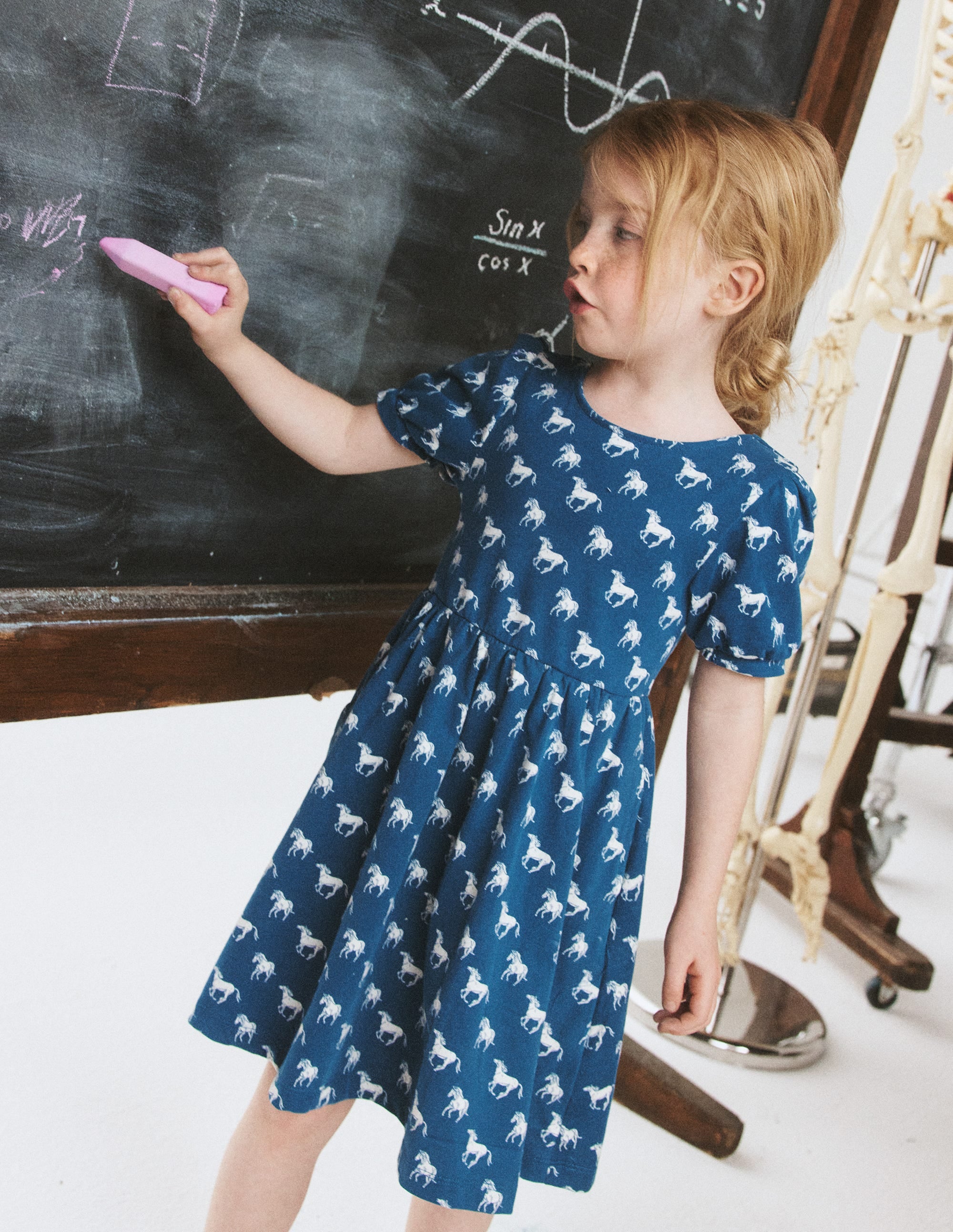 Ballerina Jersey Dress-Blue Horses - Image 4