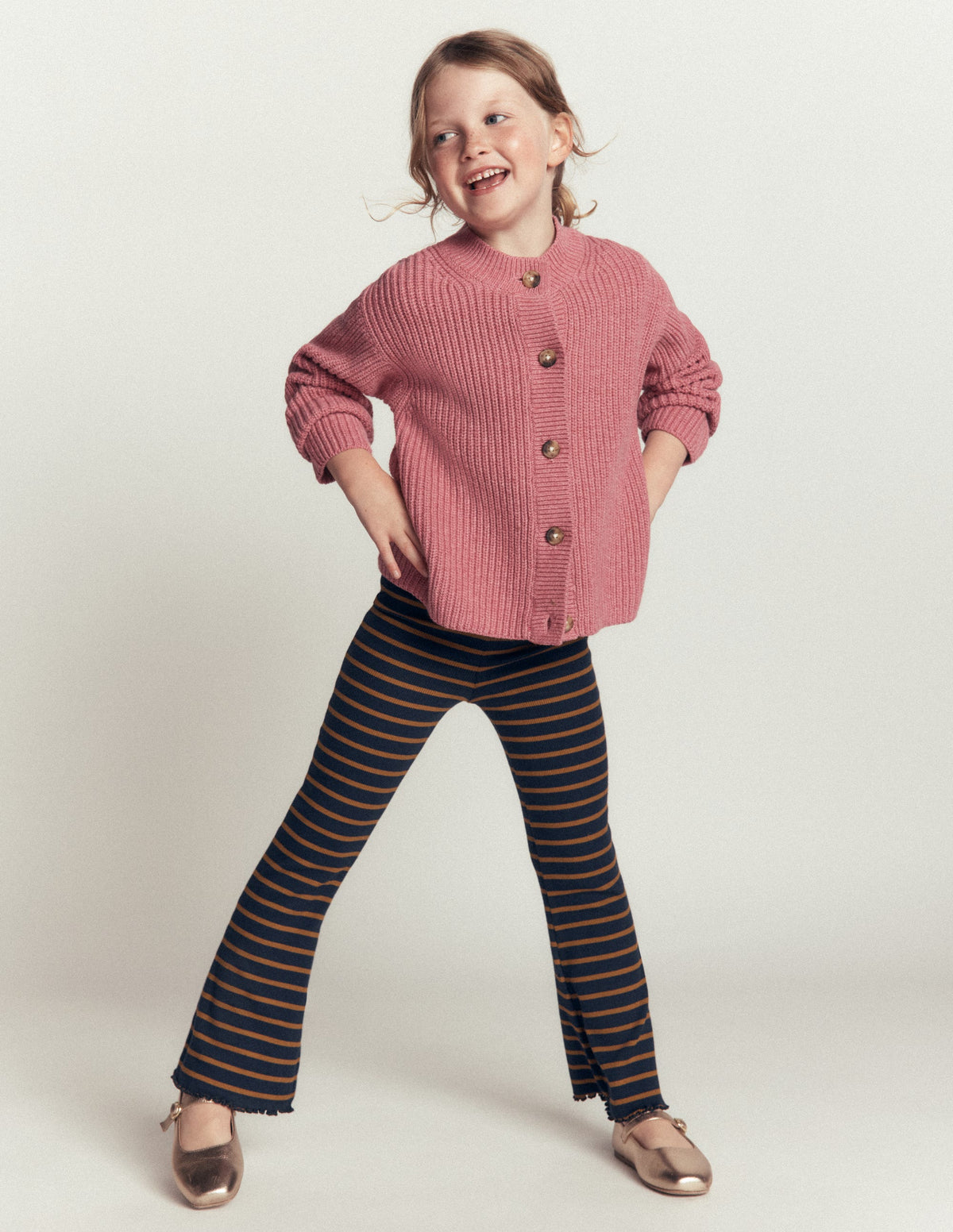 Ribbed Flared Leggings-Navy Stripe-1