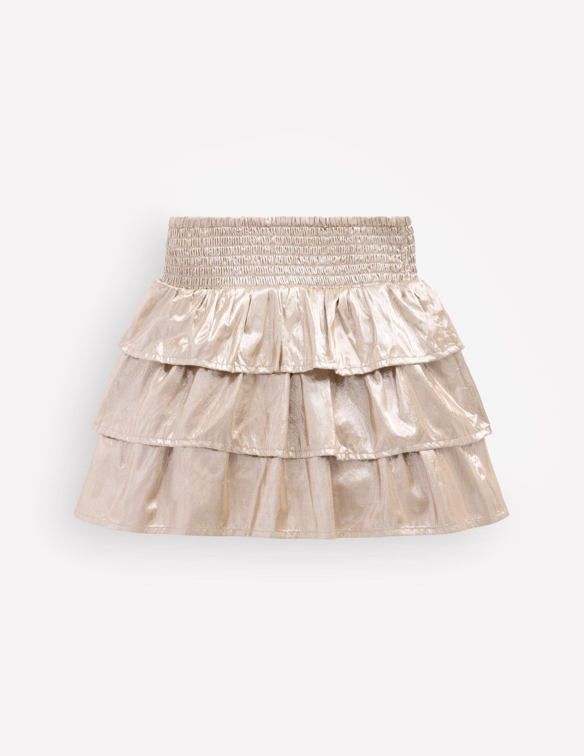 Smocked Waist Ruffle Skirt-Gold Metallic-2