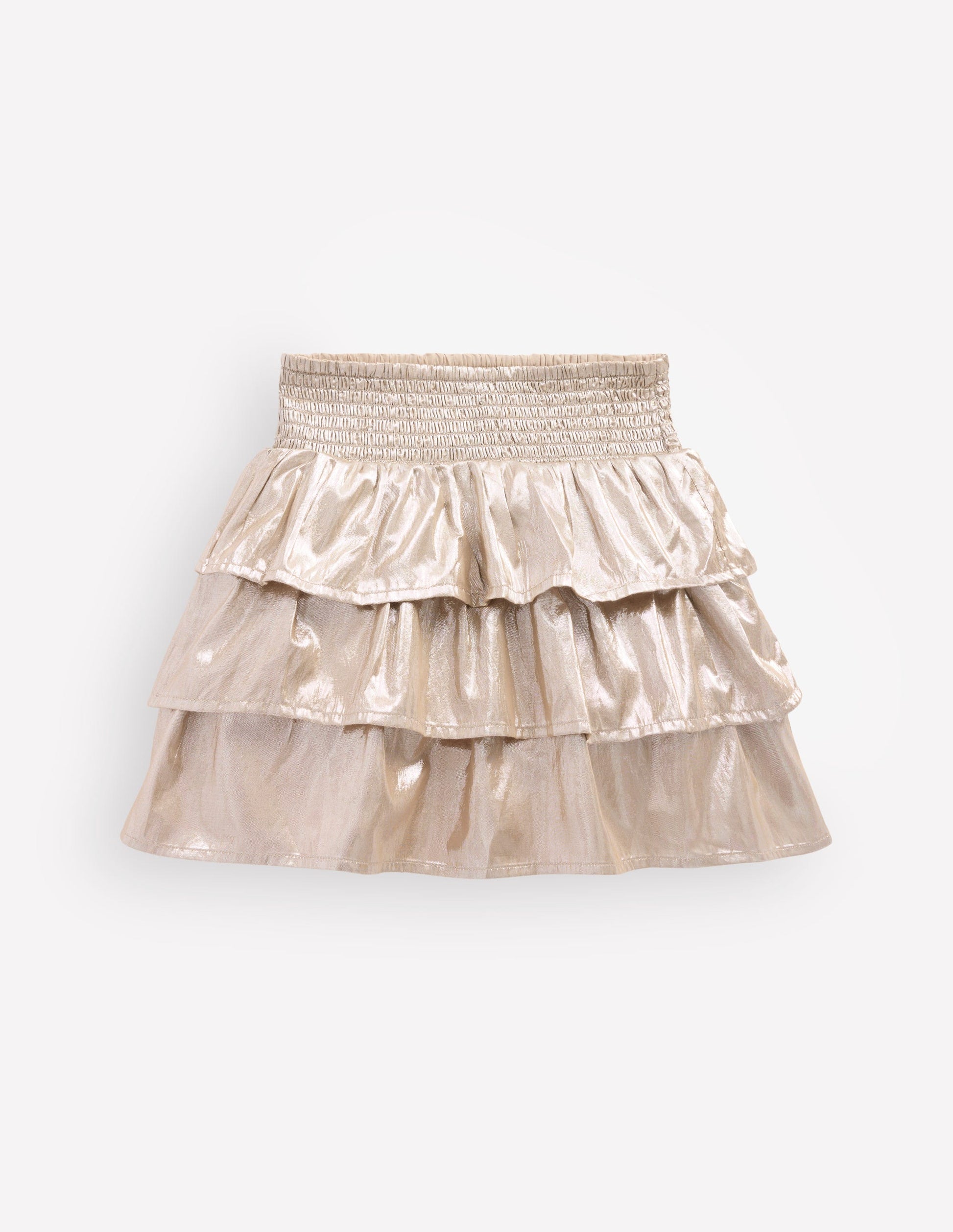 Smocked Waist Ruffle Skirt-Gold Metallic-1