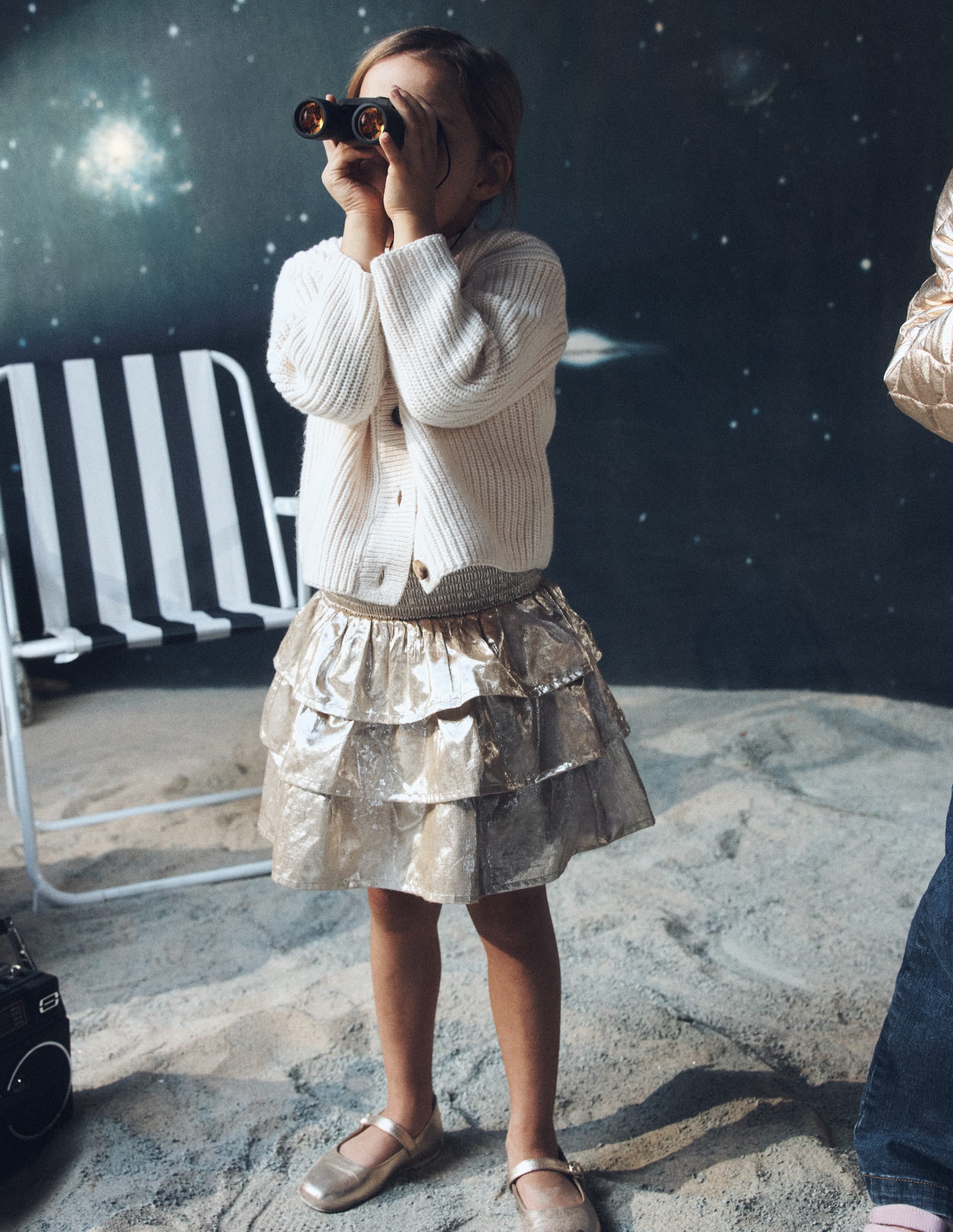 Smocked Waist Ruffle Skirt-Gold Metallic - Image 1