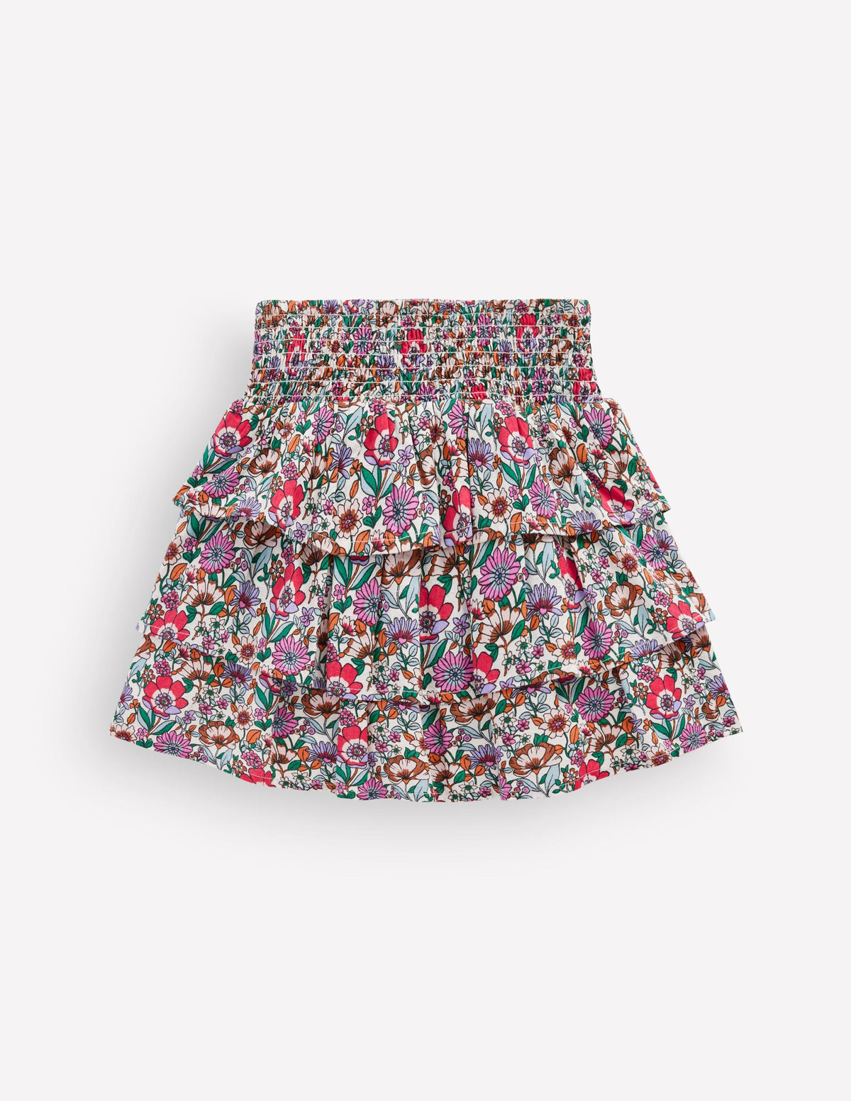 Smocked Waist Ruffle Skirt-Soft Cream Floral Field-2