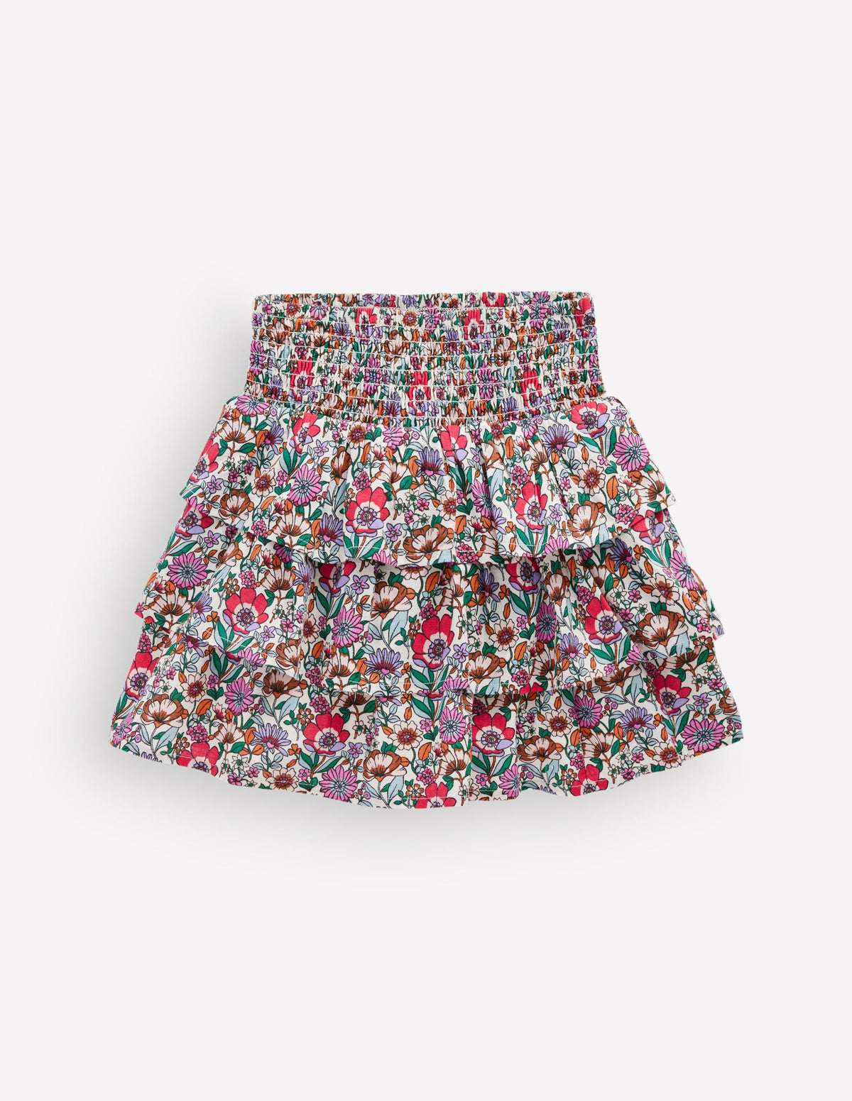 Smocked Waist Ruffle Skirt-Soft Cream Floral Field-1
