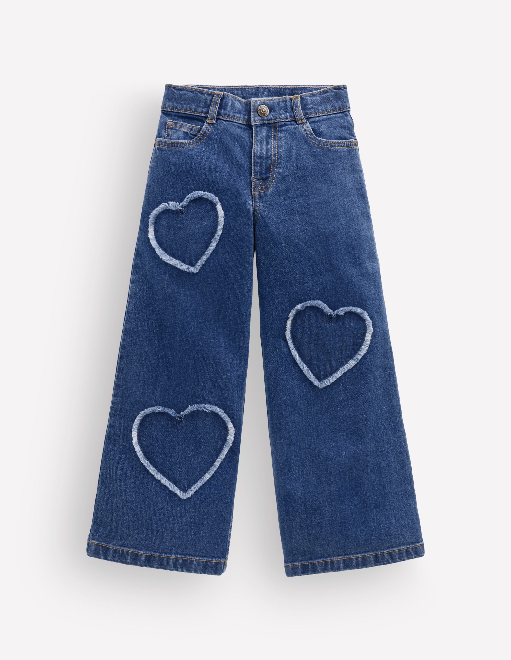 Wide Leg Jeans-Mid Wash Heart Applique - Image 1