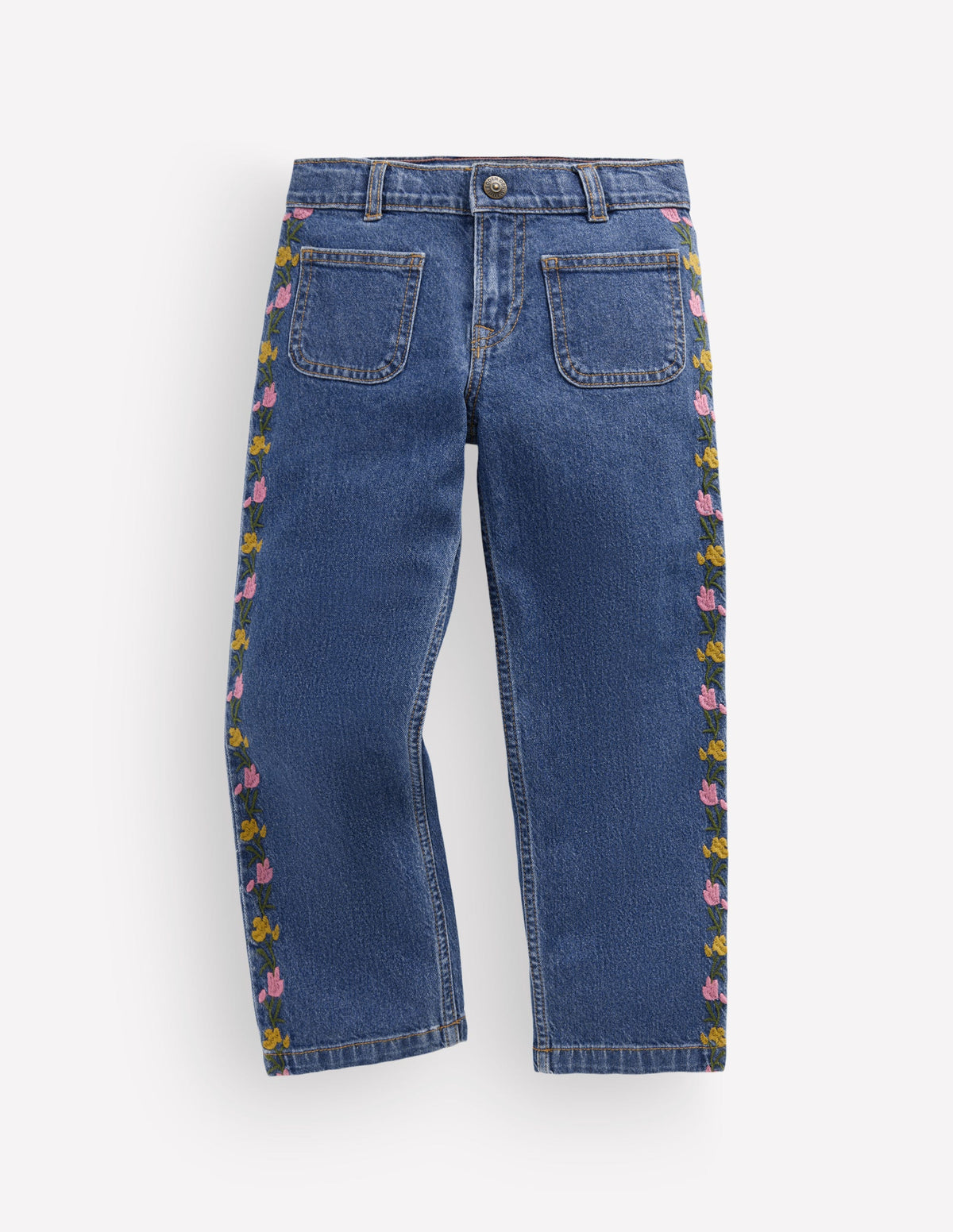 Patch Pocket Straight Jeans-Denim Embroidery - Image 1