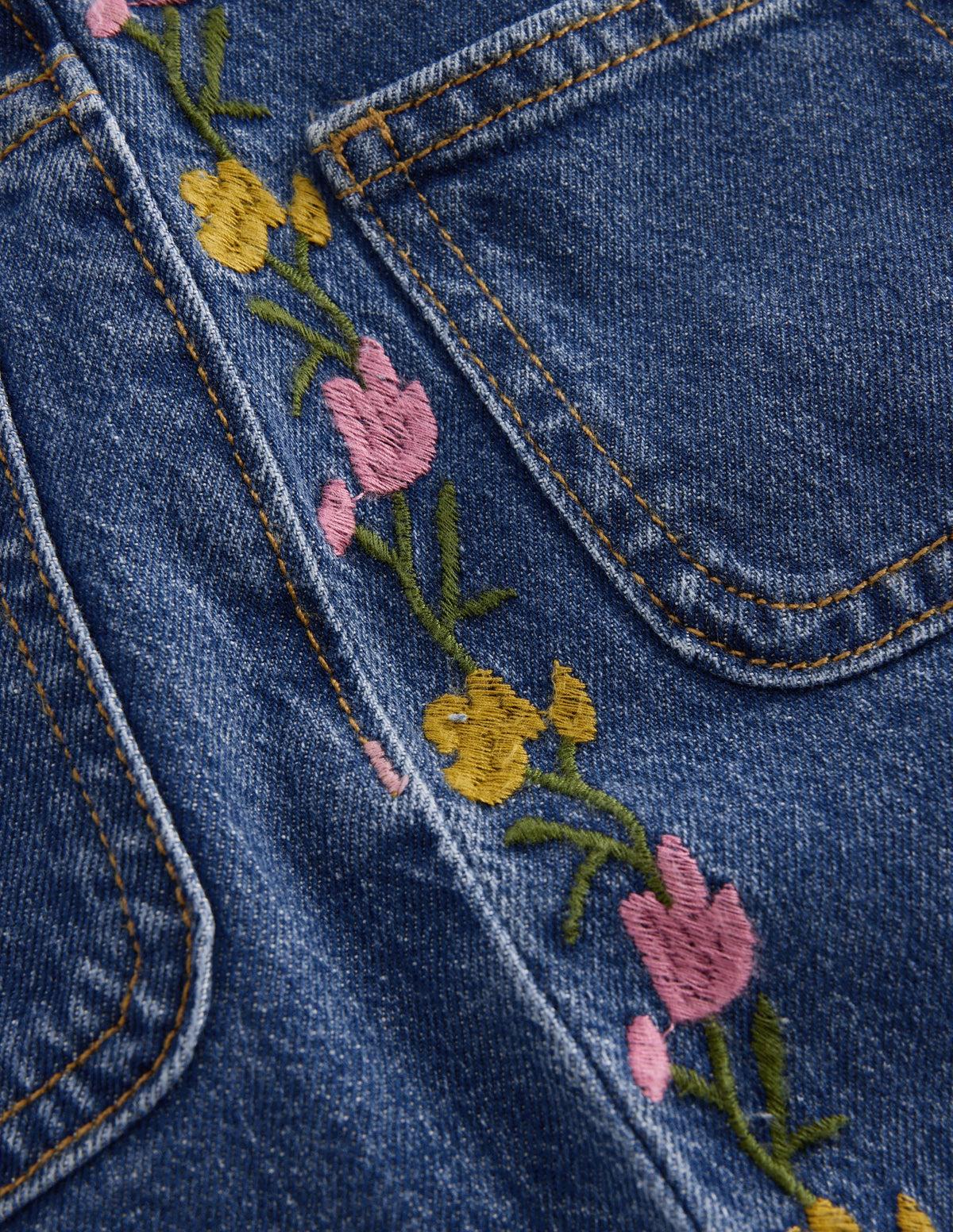 Patch Pocket Straight Jeans-Denim Embroidery-3