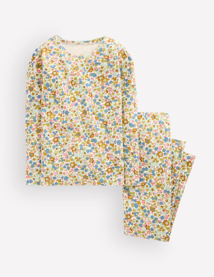 Snug Long John Pajamas-Vintage Blue Flowerbed