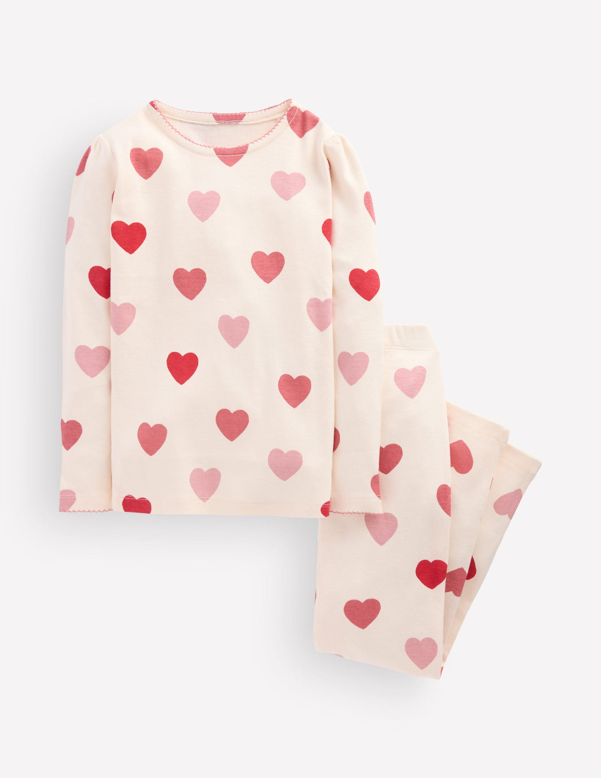 Snug Long John Pajamas-Soft Ivory Hearts - Image 1