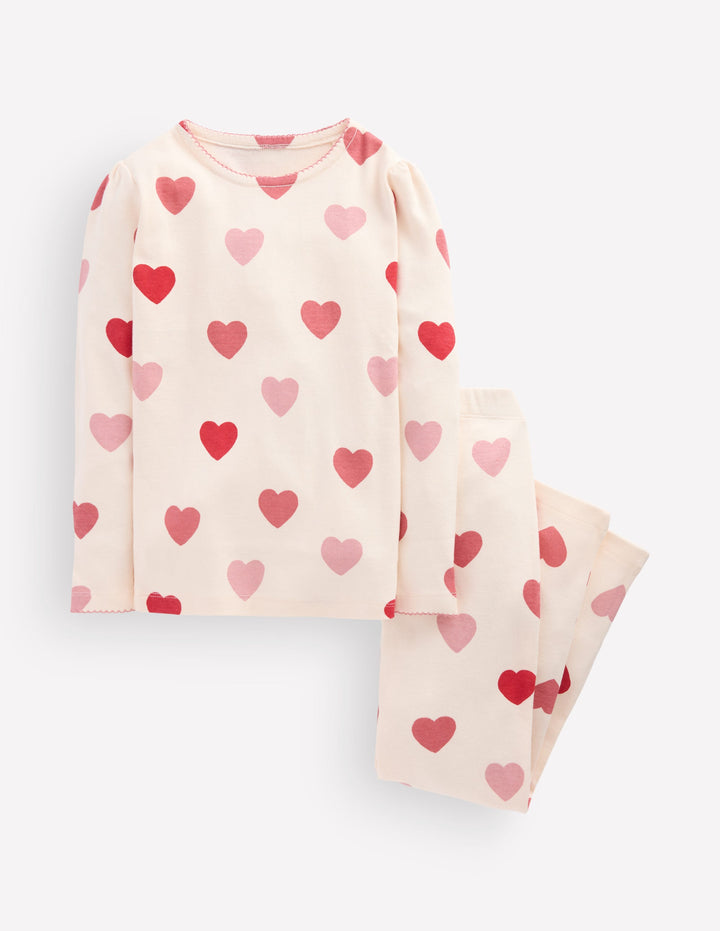 Snug Long John Pajamas-Soft Ivory Hearts