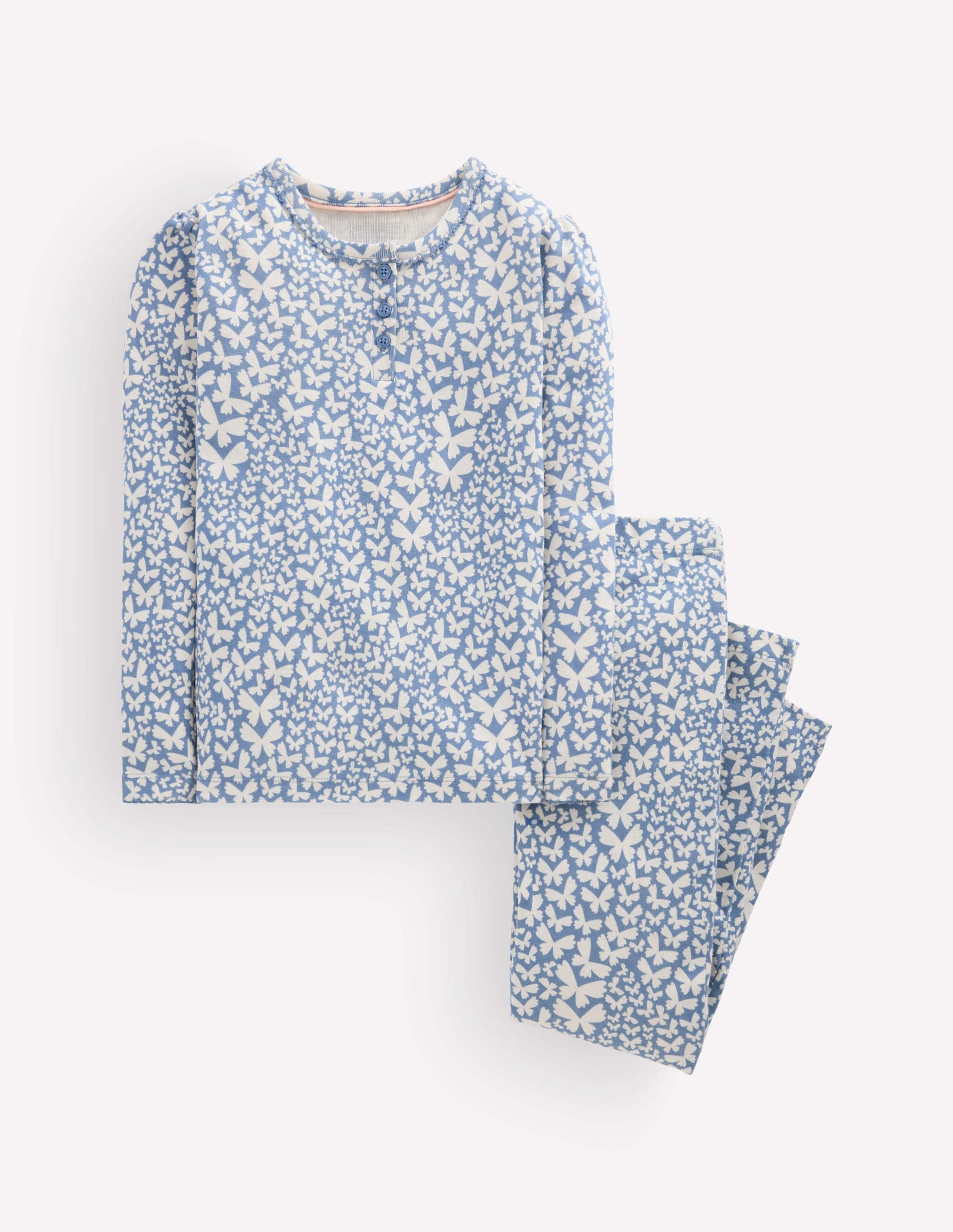 Snug Henley Pajamas-Blue Butterflies - Image 1