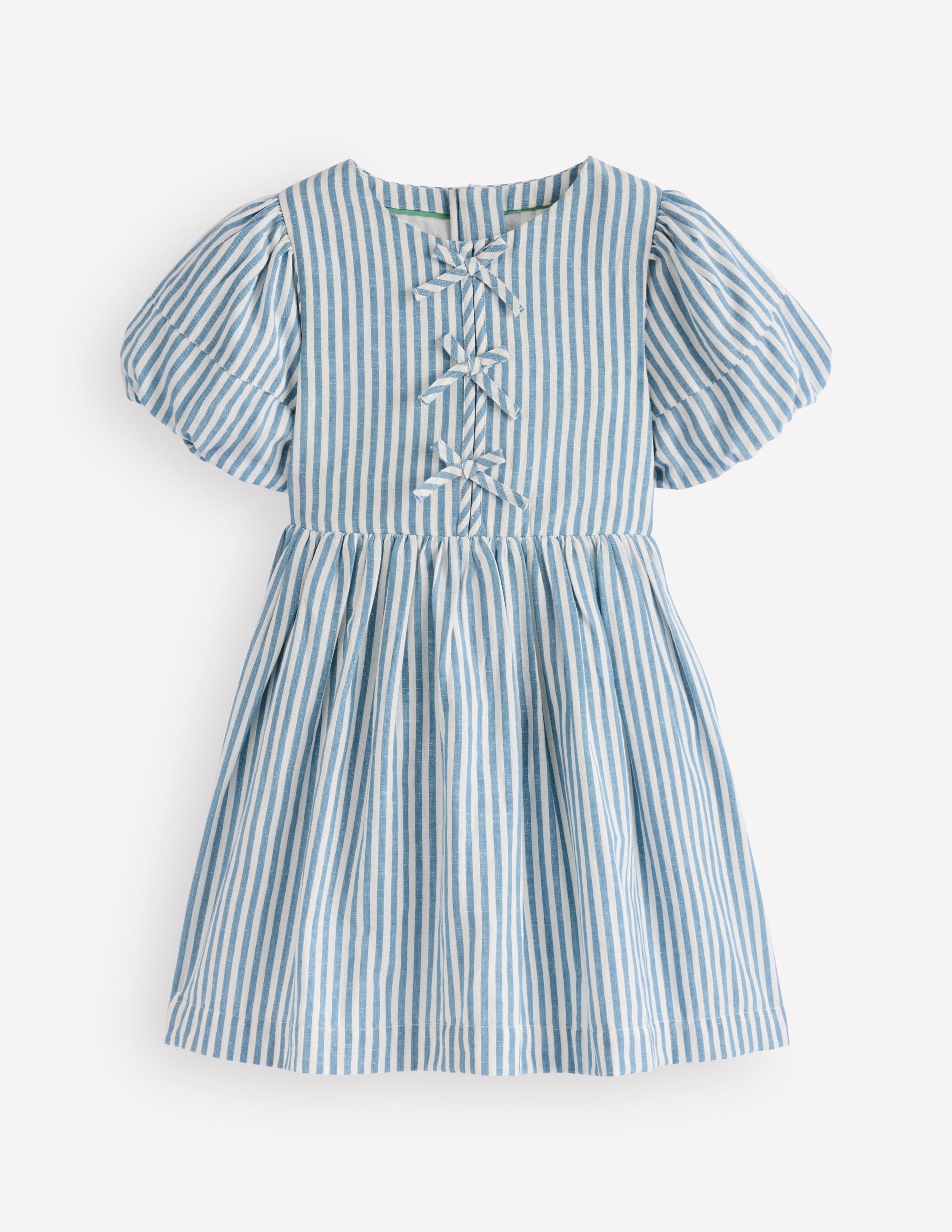 Bow Front Woven Dress-Blue Stripe - Image 1
