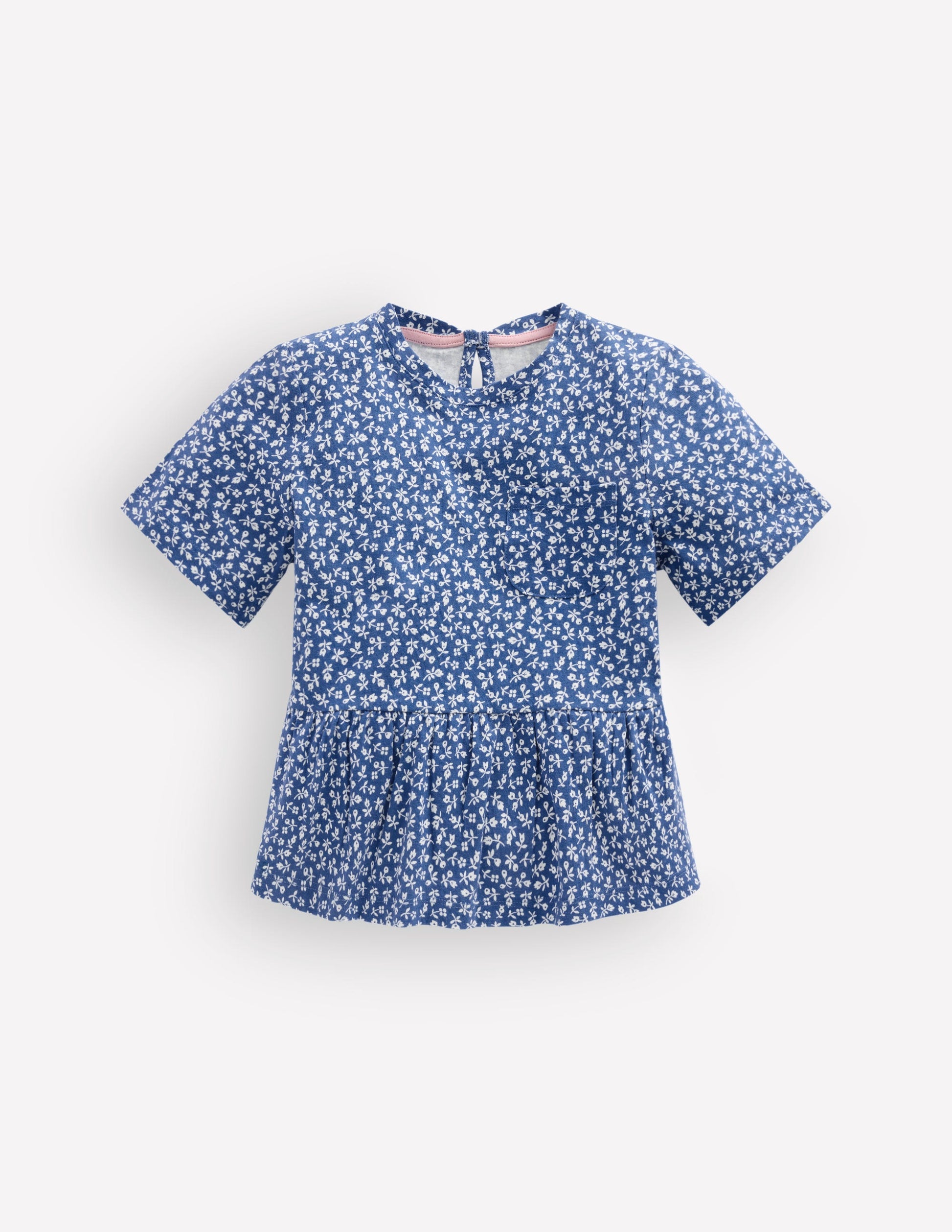 Short Sleeve Peplum Top-Bluejay Ditsy Floral-1