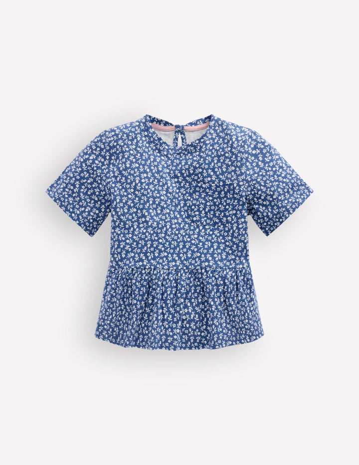 Short Sleeve Peplum Top-Bluejay Ditsy Floral