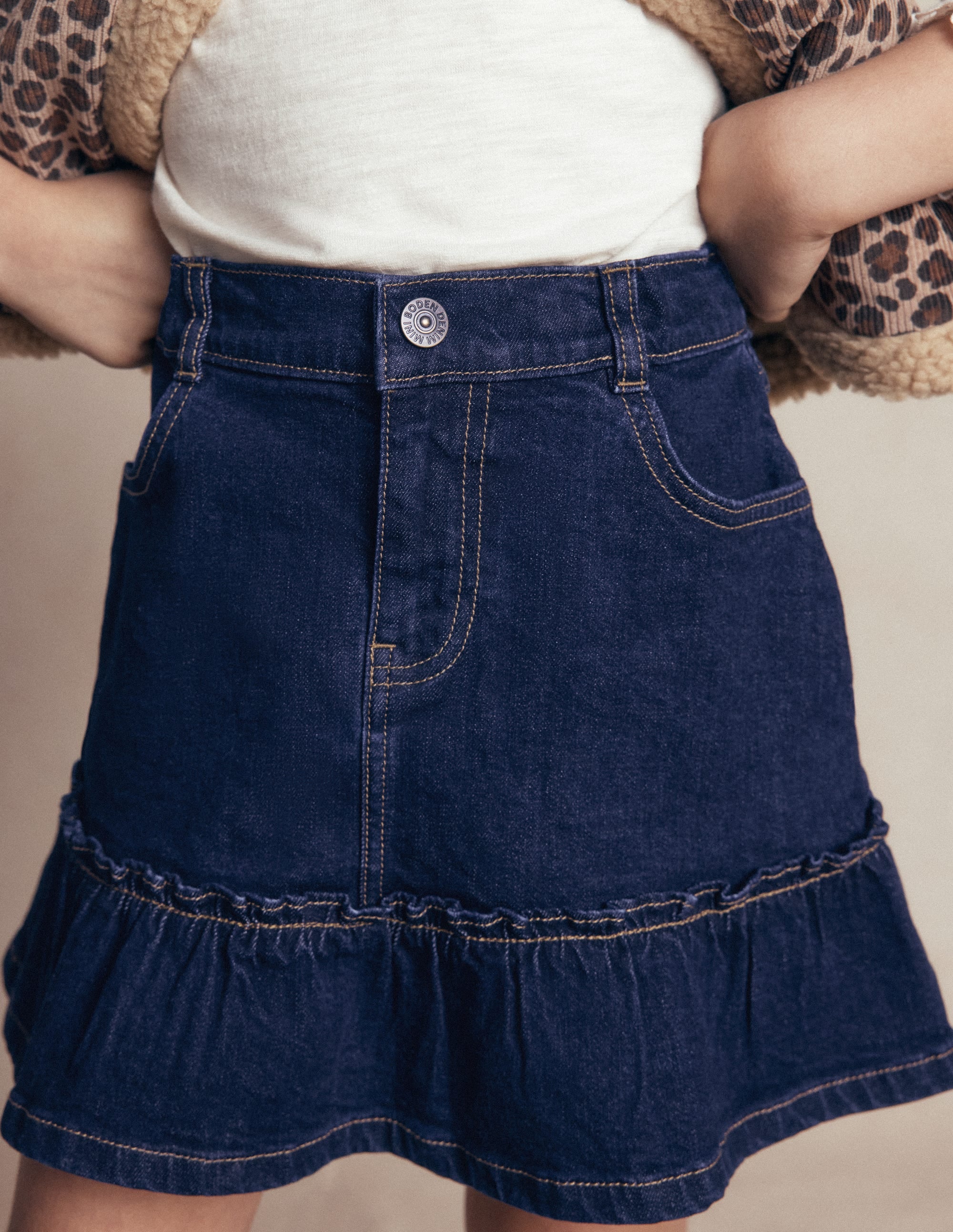 Frill Hem Denim Skirt-Dark Wash - Image 2