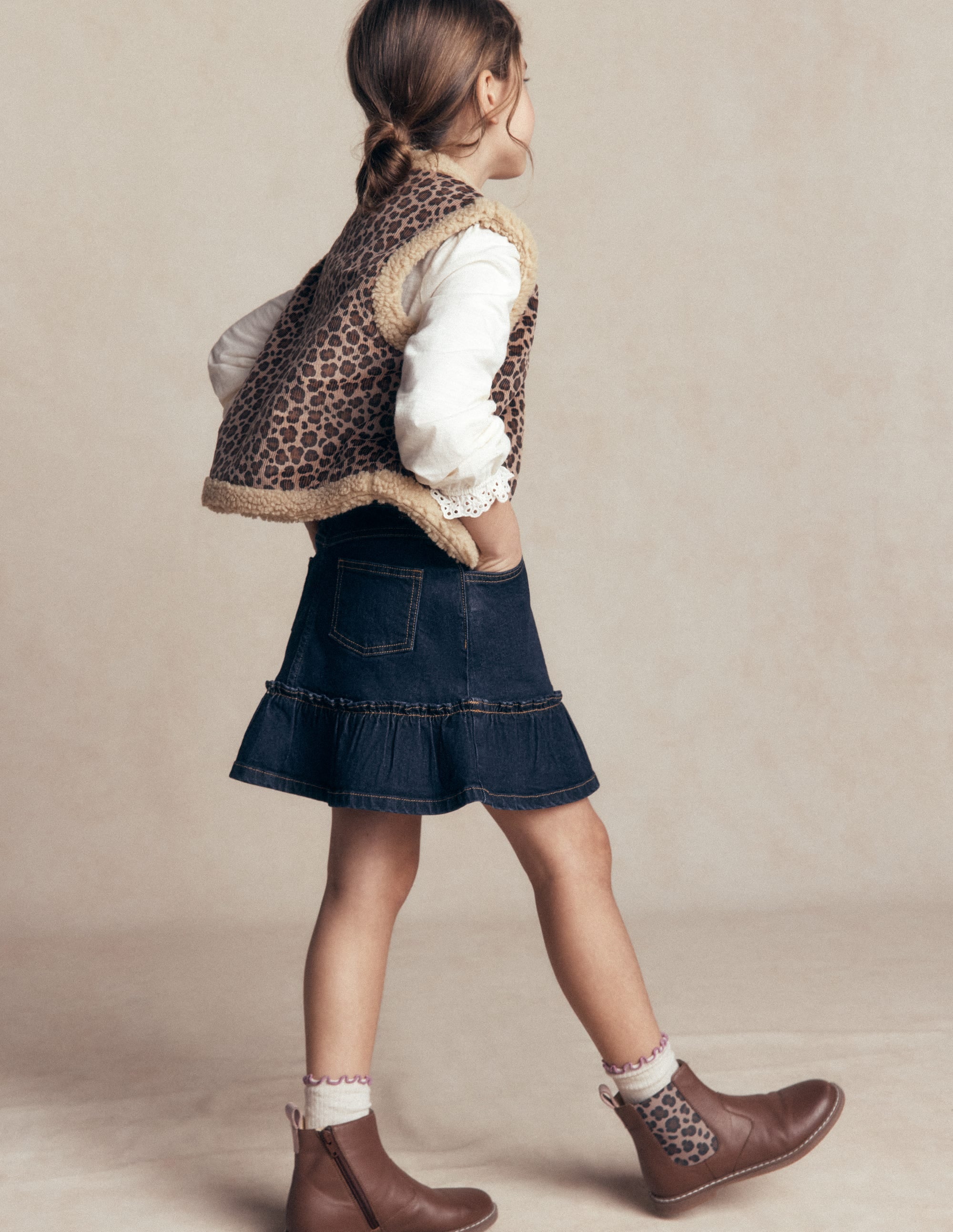 Frill Hem Denim Skirt-Dark Wash - Image 3