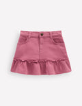 Frill Hem Denim Skirt-Pink Heather