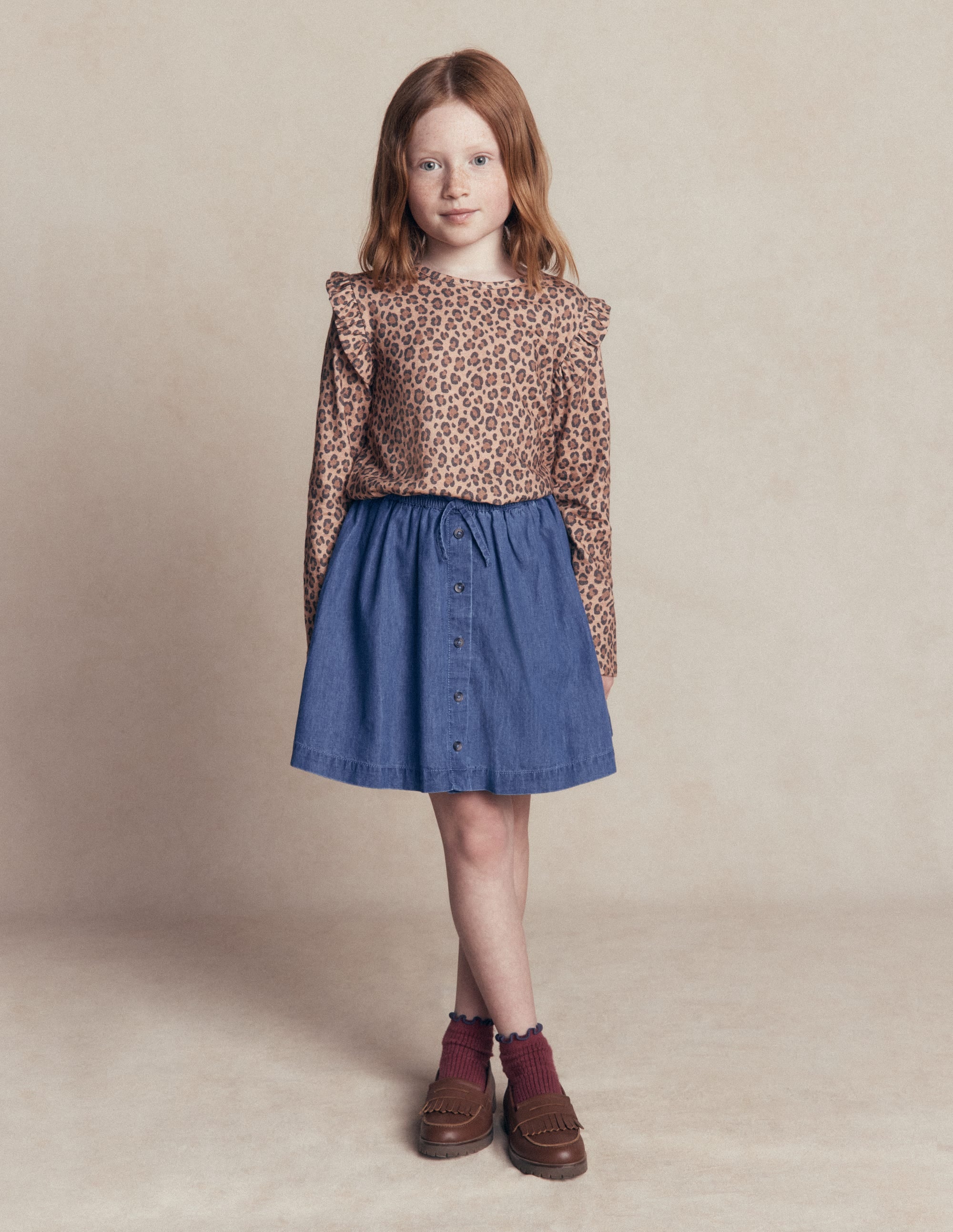Woven Button-Through Skirt-Mid Wash - Image 1