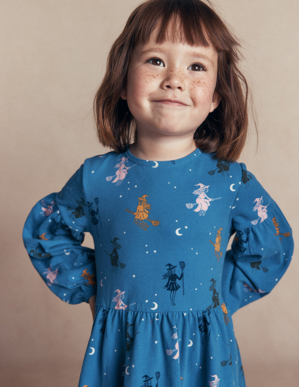 Madeline Blouson Sleeve Dress-Blue Halloween Witches-2