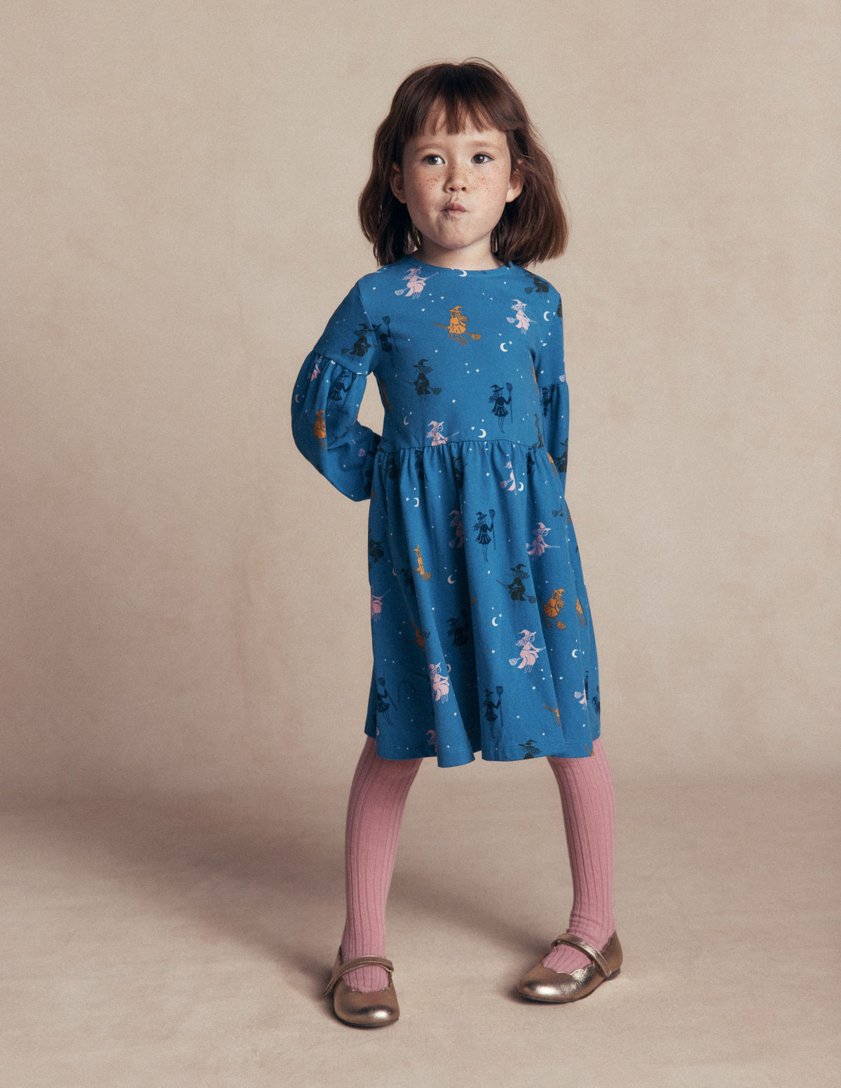 Madeline Blouson Sleeve Dress-Blue Halloween Witches-3