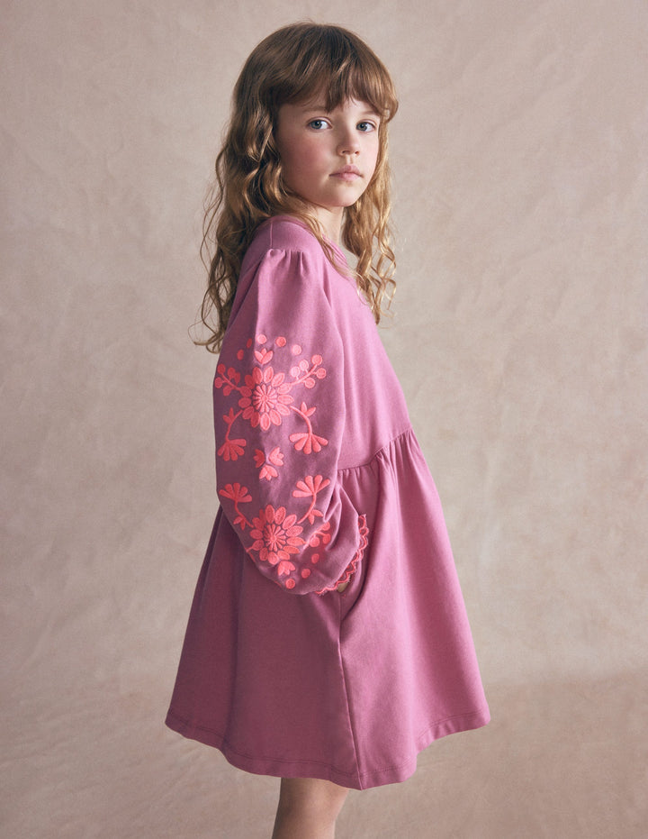 Embroidered Sleeve Dress-Spring Blossom Pink