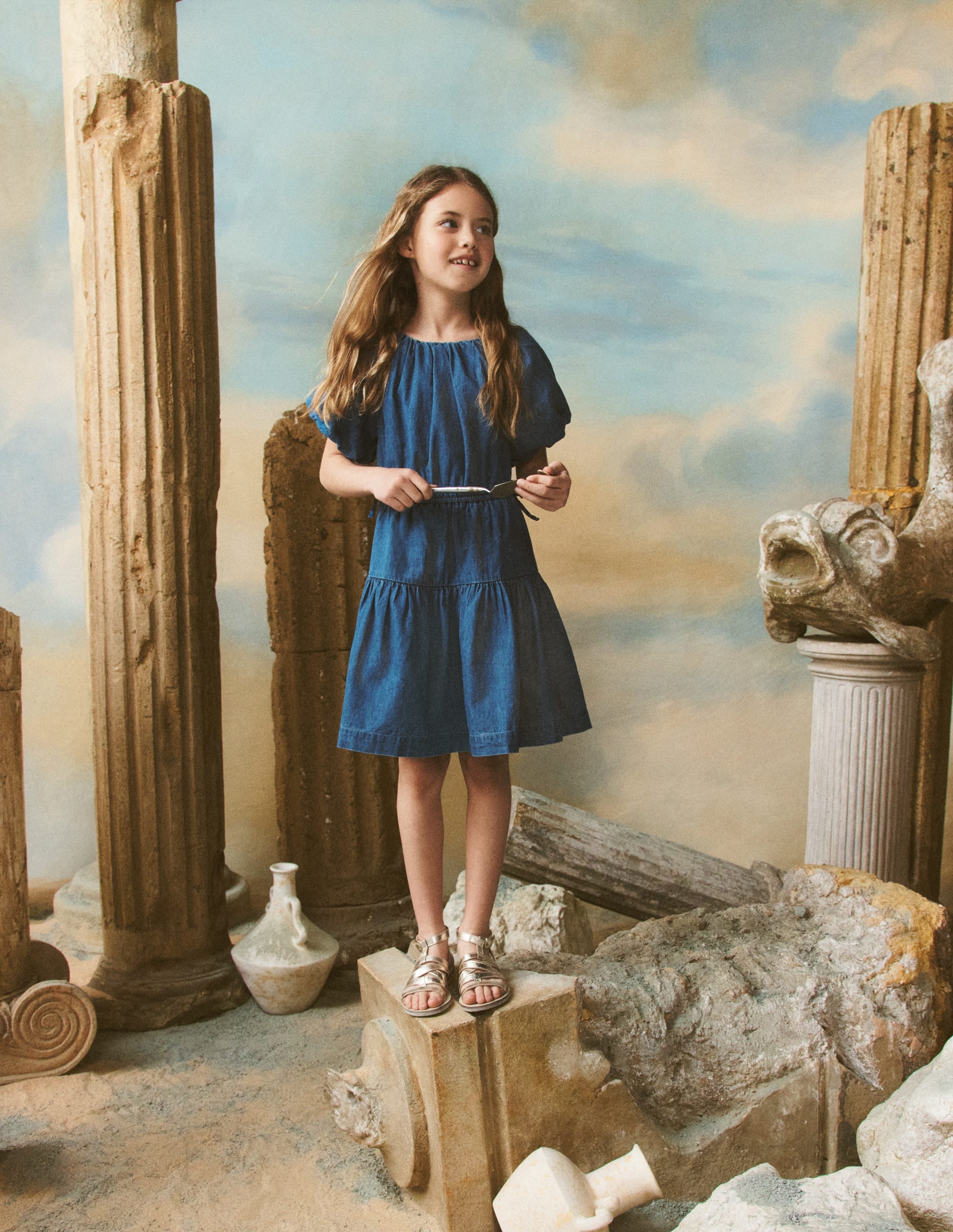 Bow Waist Woven Dress-Mid Vintage Denim - Image 4