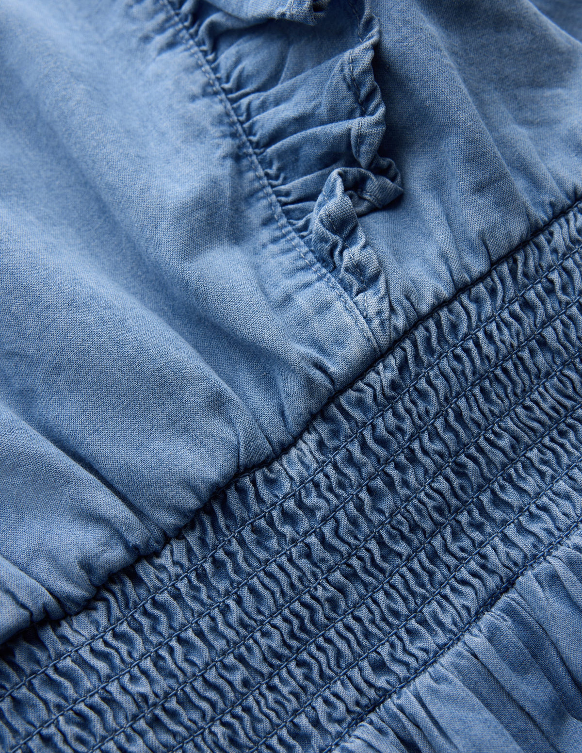 Shirred Drop Waist Dress-Light Denim - Image 3