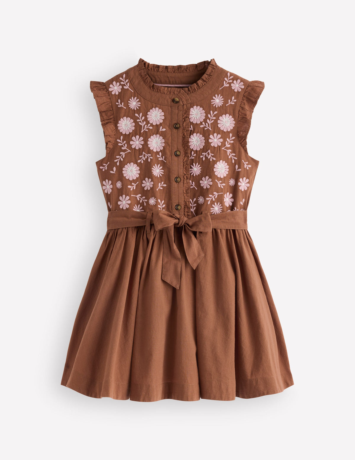 Ruffle Shirt Dress-Brown - Image 1