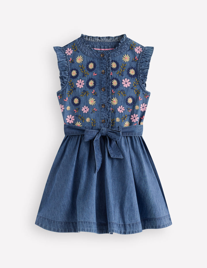 boden blue embroidered dress Boden Girls Embroidered Woven Dress in Blue