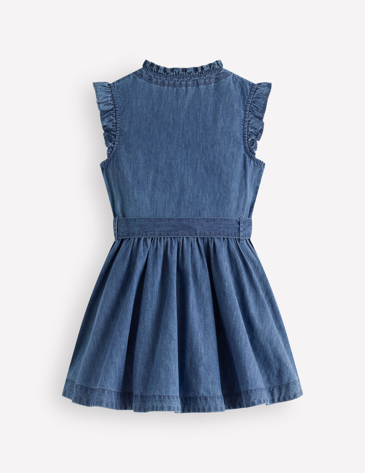 mini boden ruffle dress Mini Boden Striped Tiered Ruffle Dress Size 5-6Y pink green SEE PICS