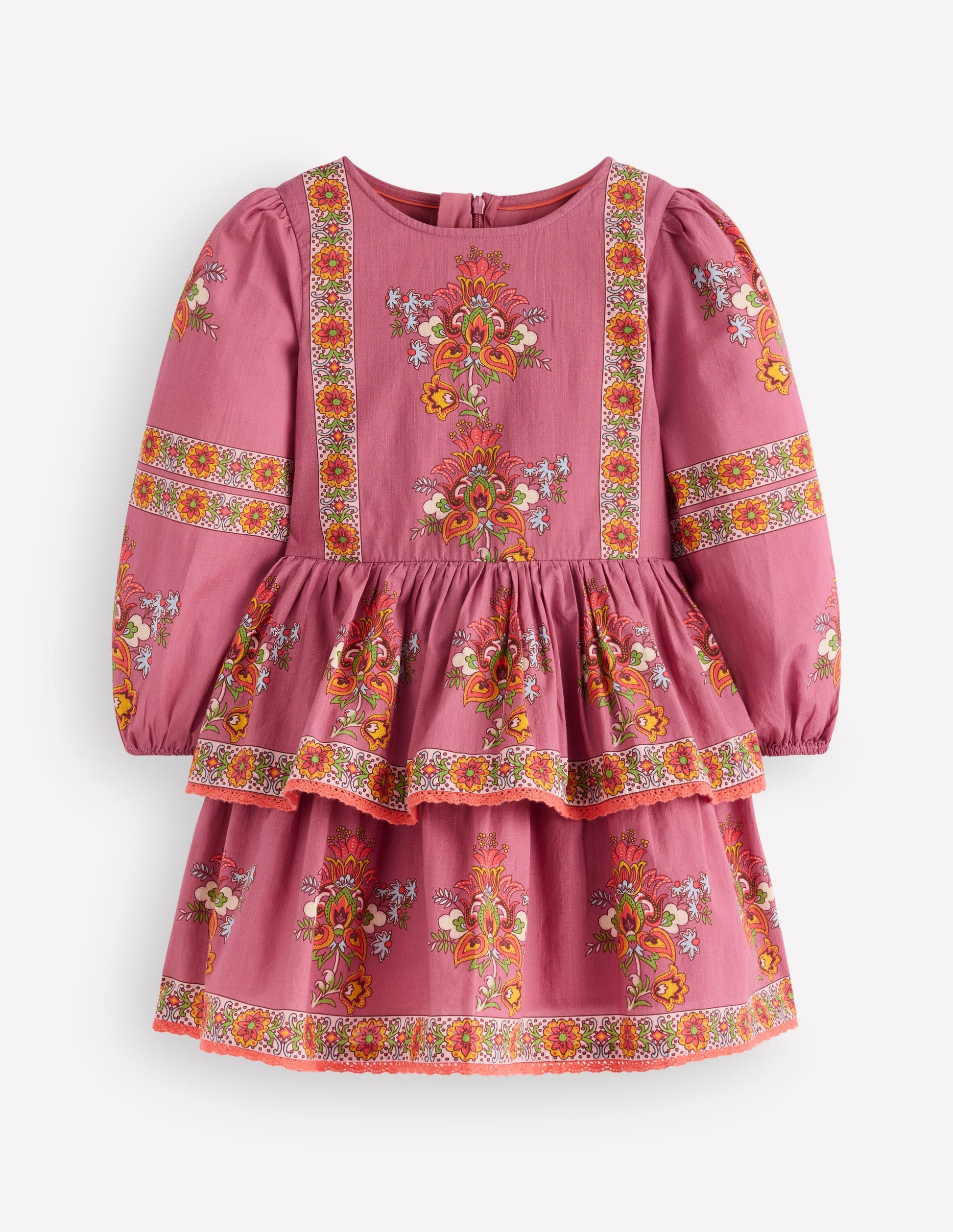 Printed Tiered Woven Dress-Pink Floral Placement-2
