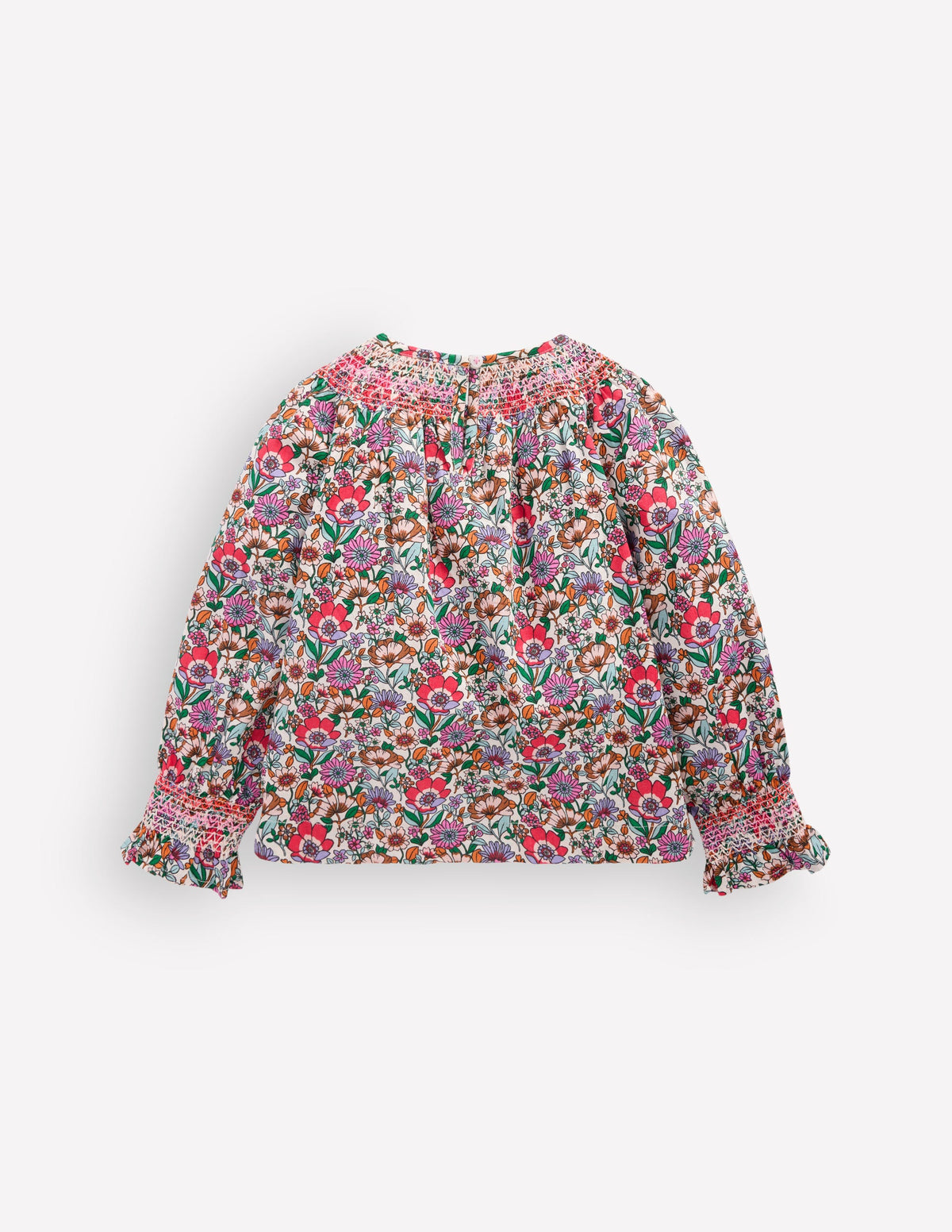 Smocked Printed Blouse-Soft Cream Floral Field-2