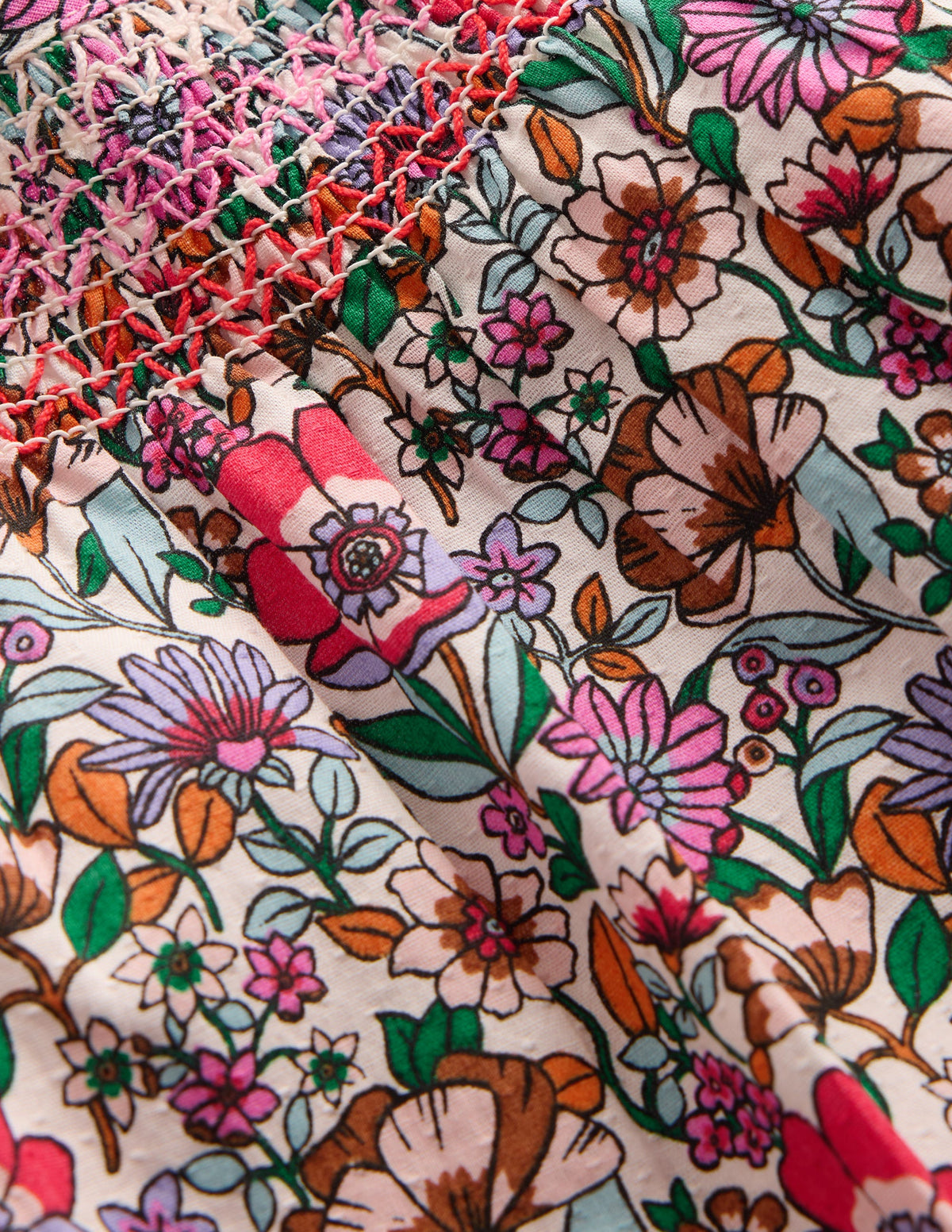 Smocked Printed Blouse-Soft Cream Floral Field-3