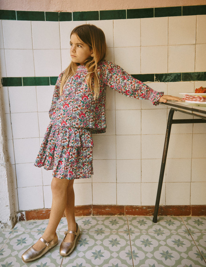 Smocked Printed Blouse-Soft Cream Floral Field