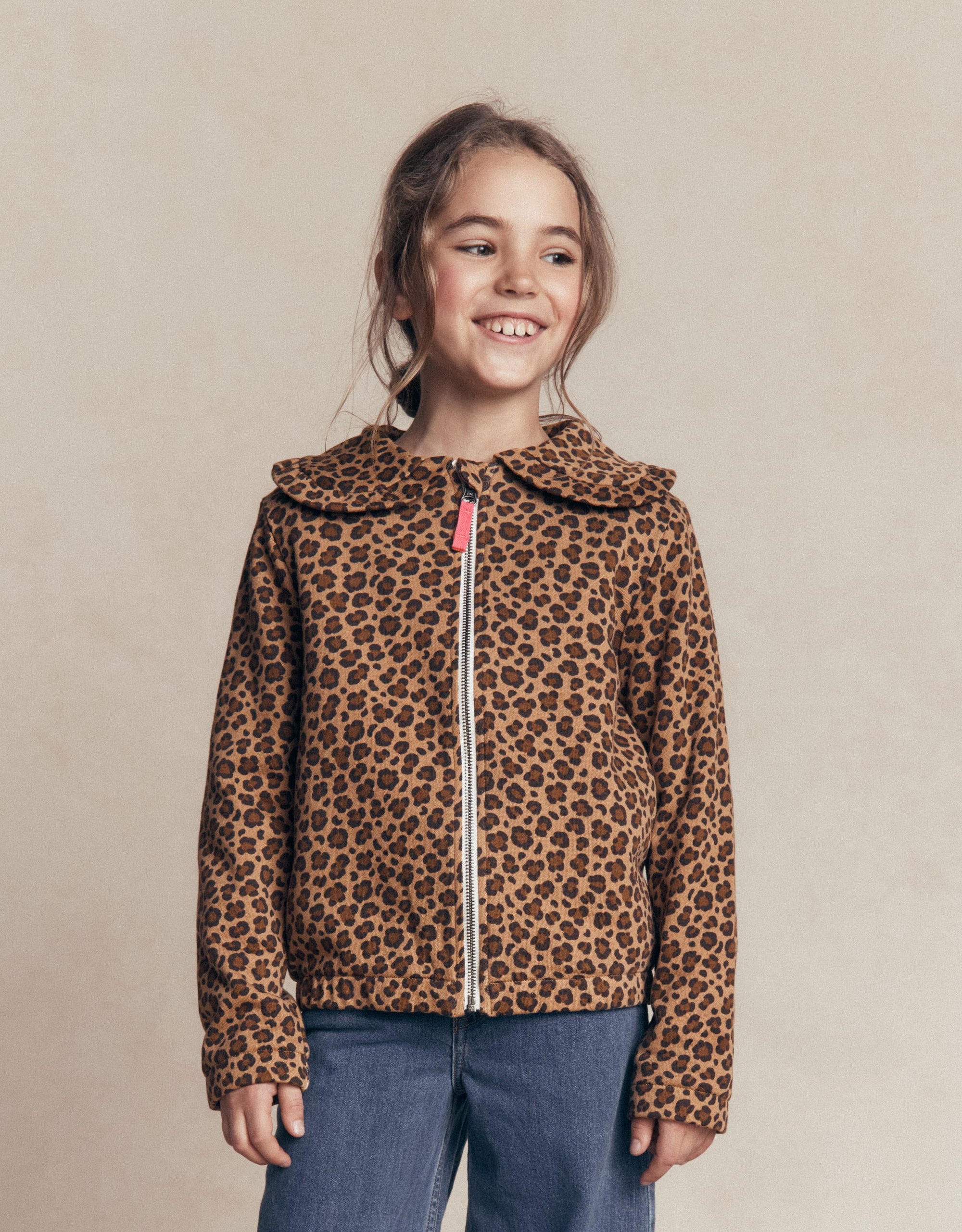 Fleece Lined Zip-Through-Milk Chocolate Brown Leopard - Image 1