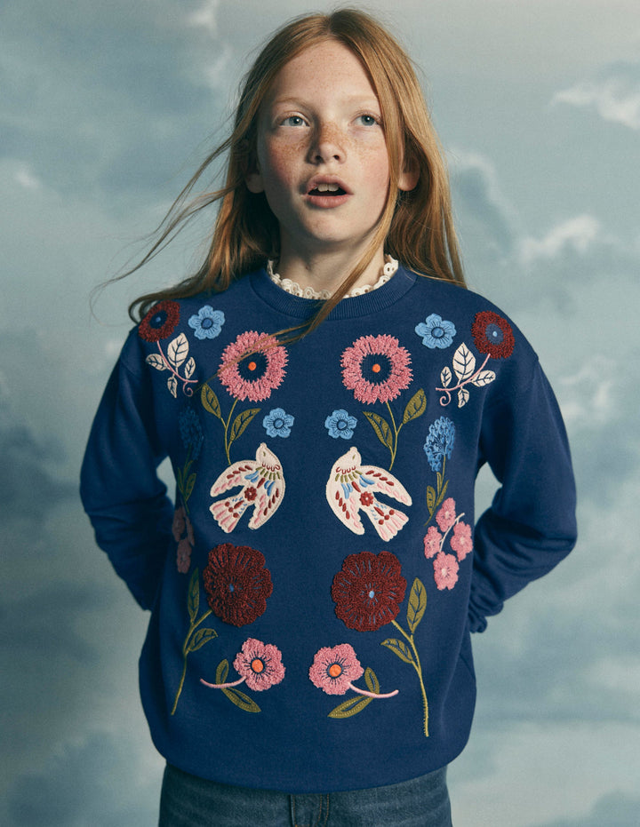 Bobbie Appliqué Sweatshirt-Navy Bird Placement