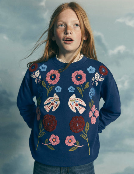 Bobbie Appliqué Sweatshirt-Navy Bird Placement