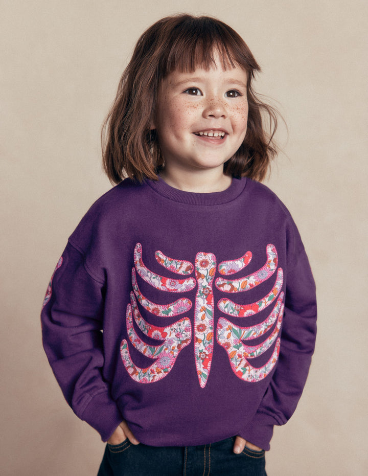Bobbie Appliqué Sweatshirt-Calla Lily Purple Skeleton