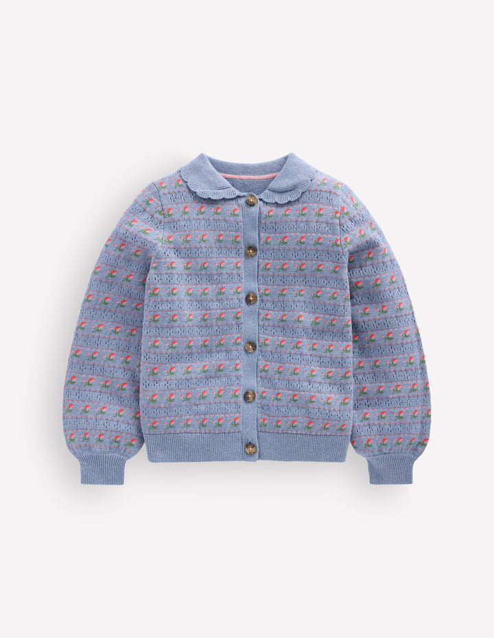 Collared Cardigan-Glacier Blue Marl Roses