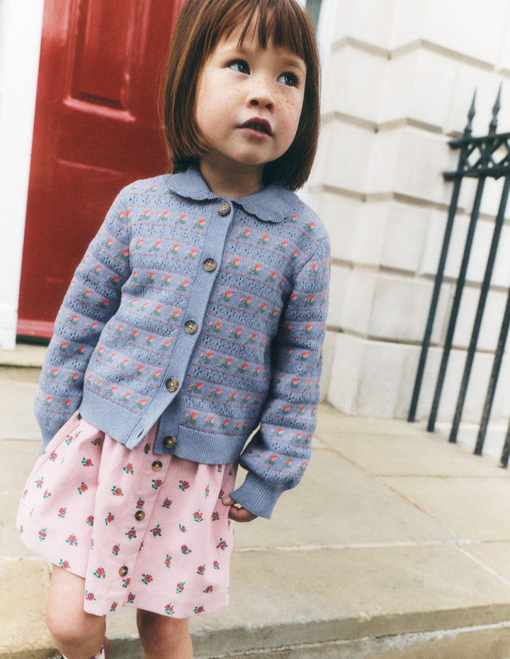 Collared Cardigan-Glacier Blue Marl Roses